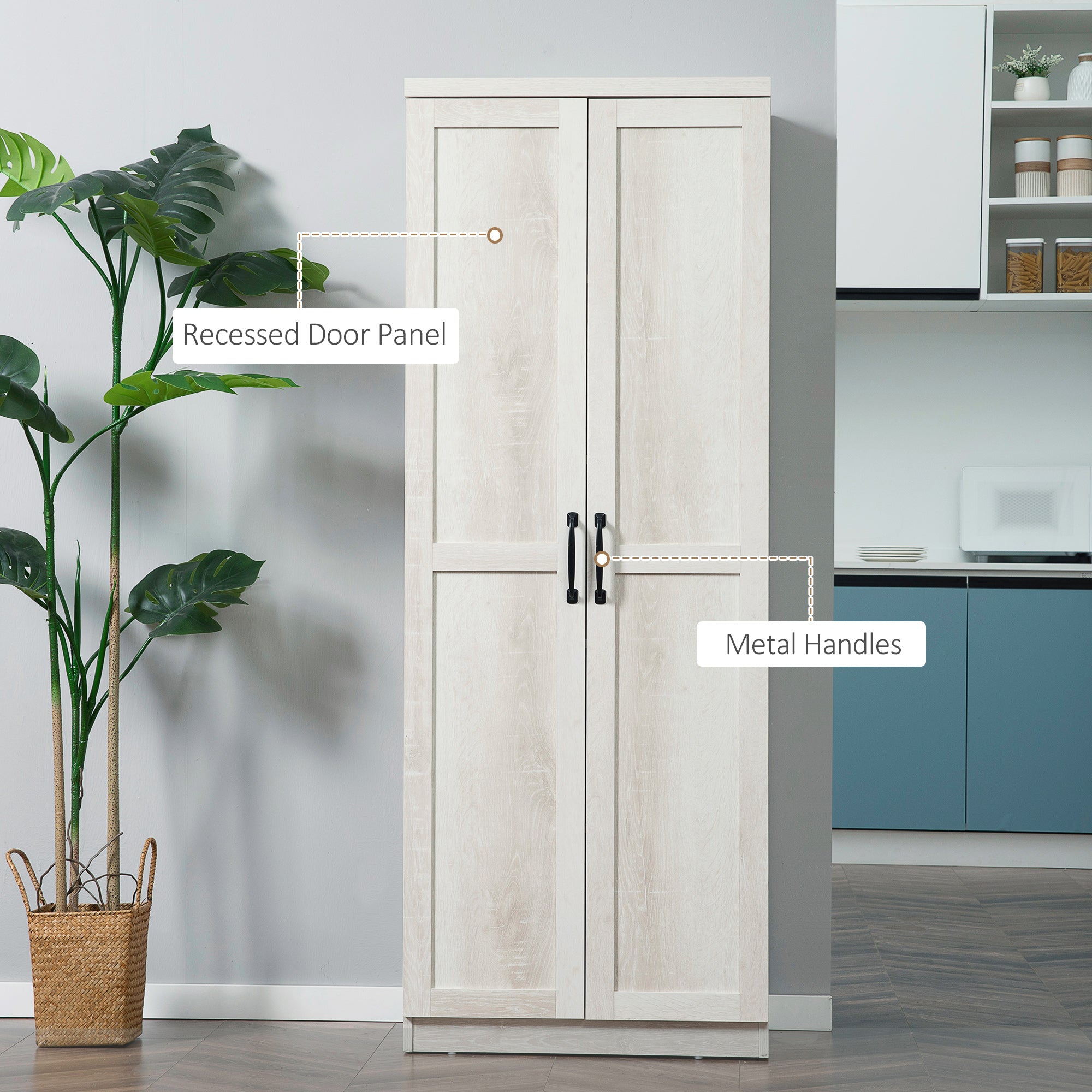 Kitchen Pantry Cabinet 63" 5-Tier Distressed White-DECOROLALA