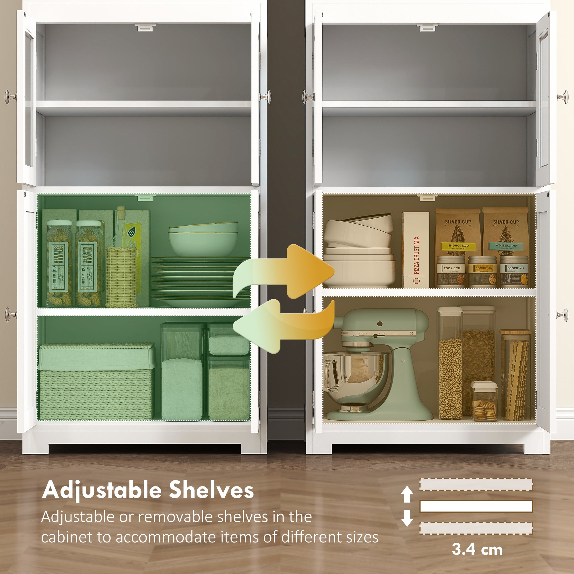 Kitchen Pantry Cabinet 63" White Glass Door-DECOROLALA