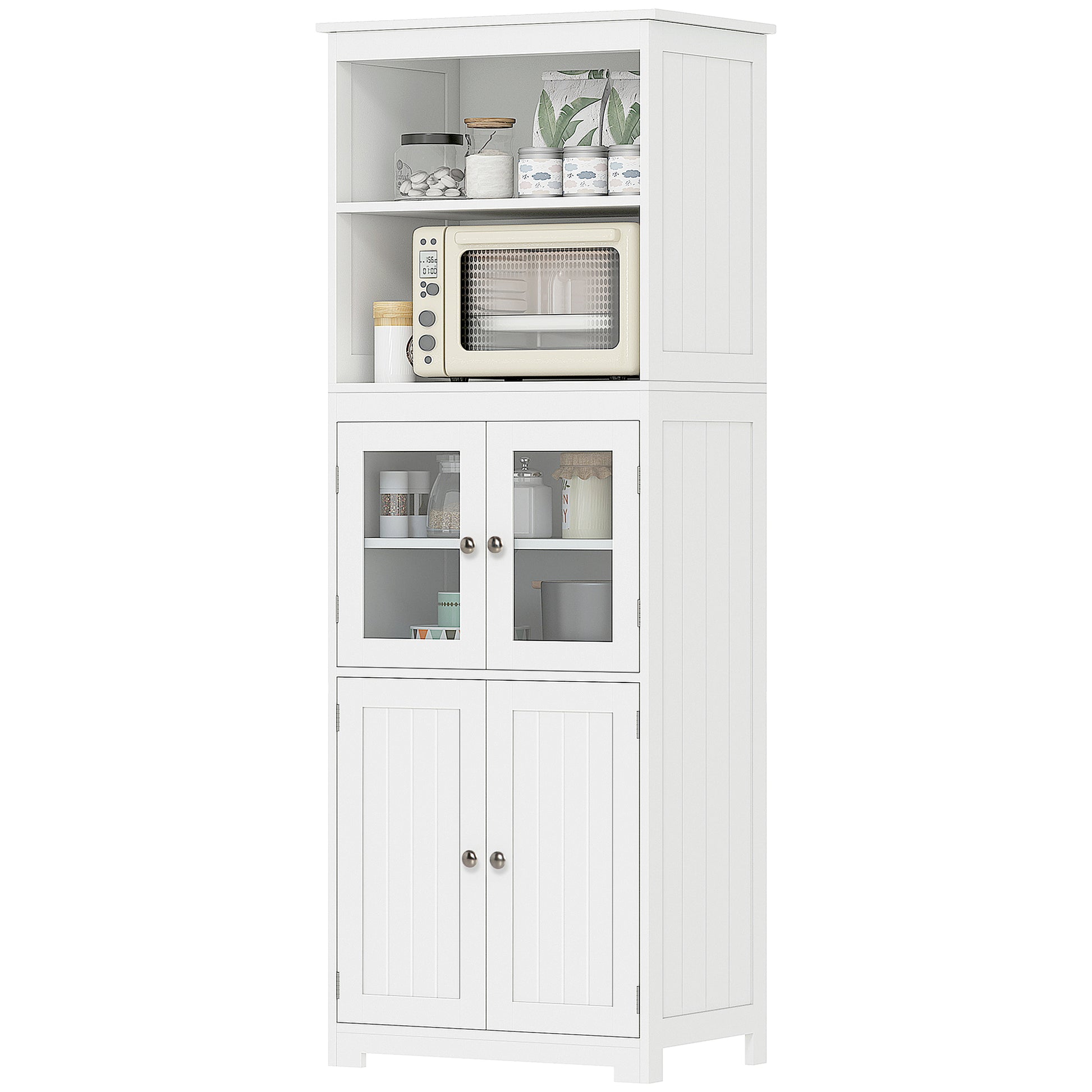 Kitchen Pantry Cabinet 63" White Glass Door-DECOROLALA