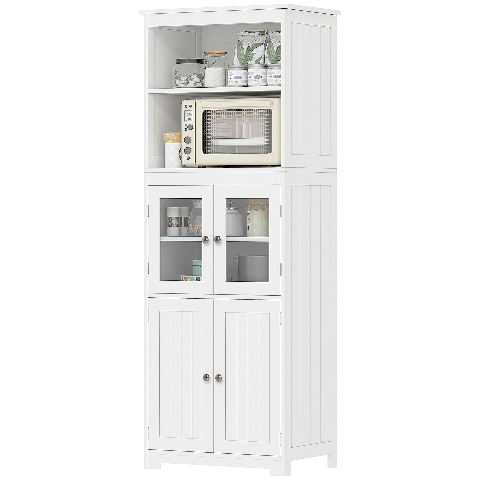 Kitchen Pantry Cabinet 63" White Glass Door-DECOROLALA