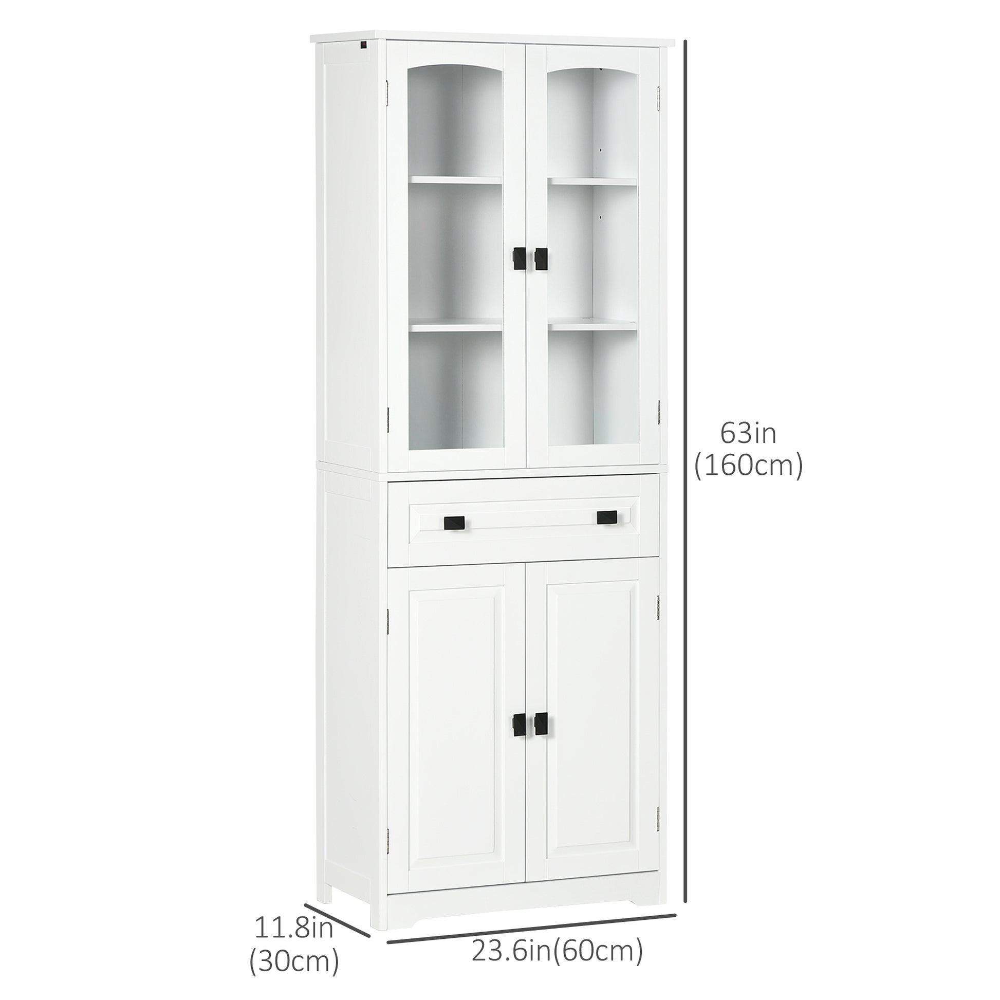 Kitchen Pantry Cabinet 63" White Glass Doors-DECOROLALA