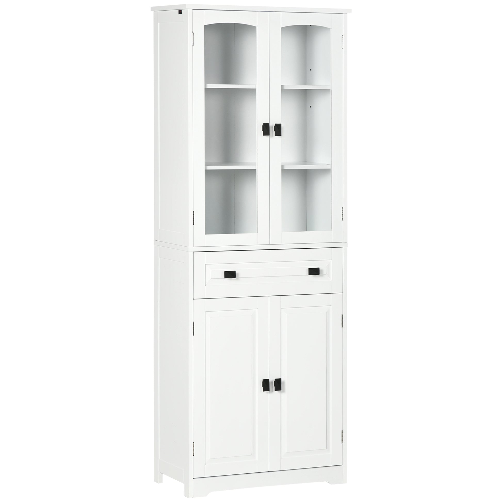 Kitchen Pantry Cabinet 63" White Glass Doors-DECOROLALA