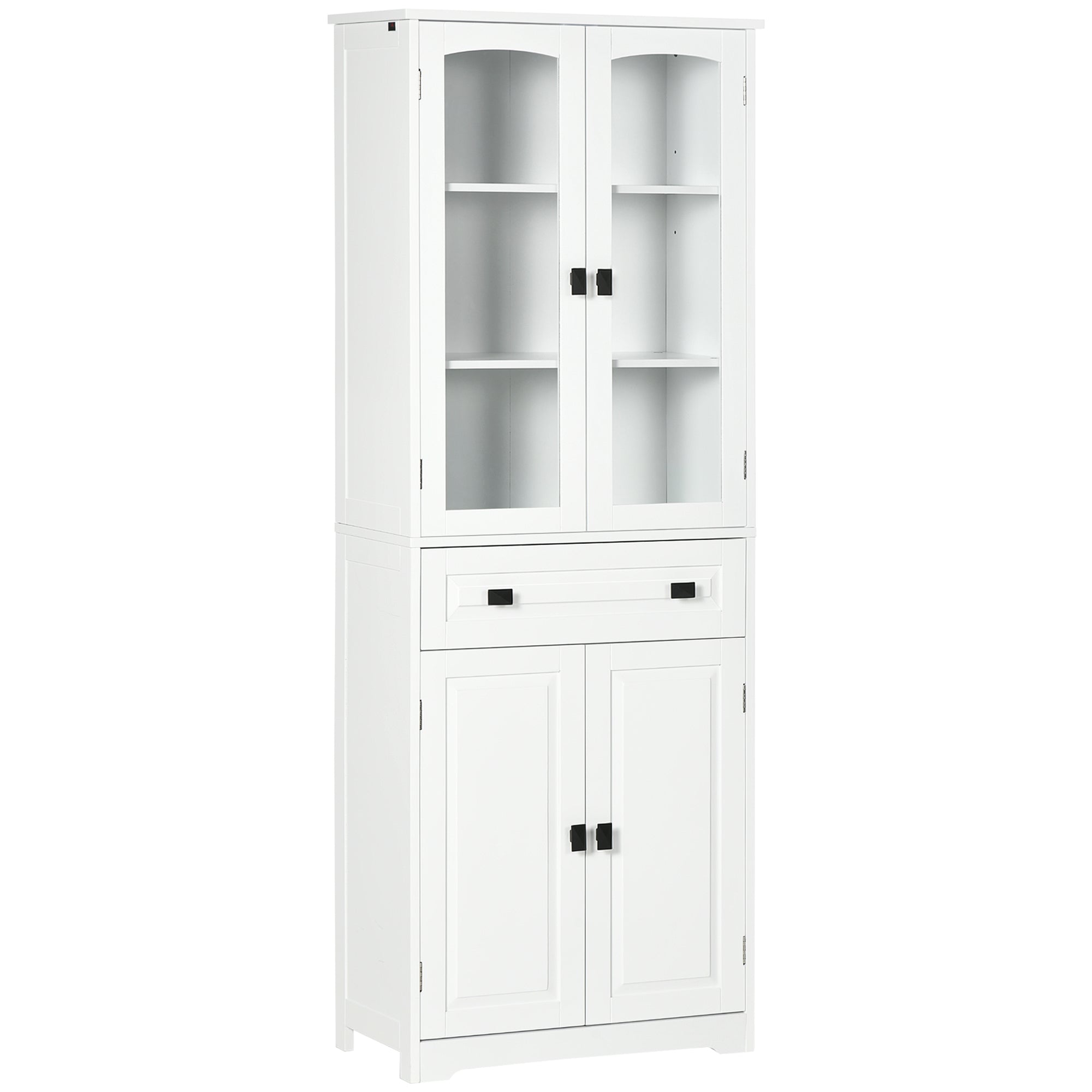 Kitchen Pantry Cabinet 63" White Glass Doors-DECOROLALA
