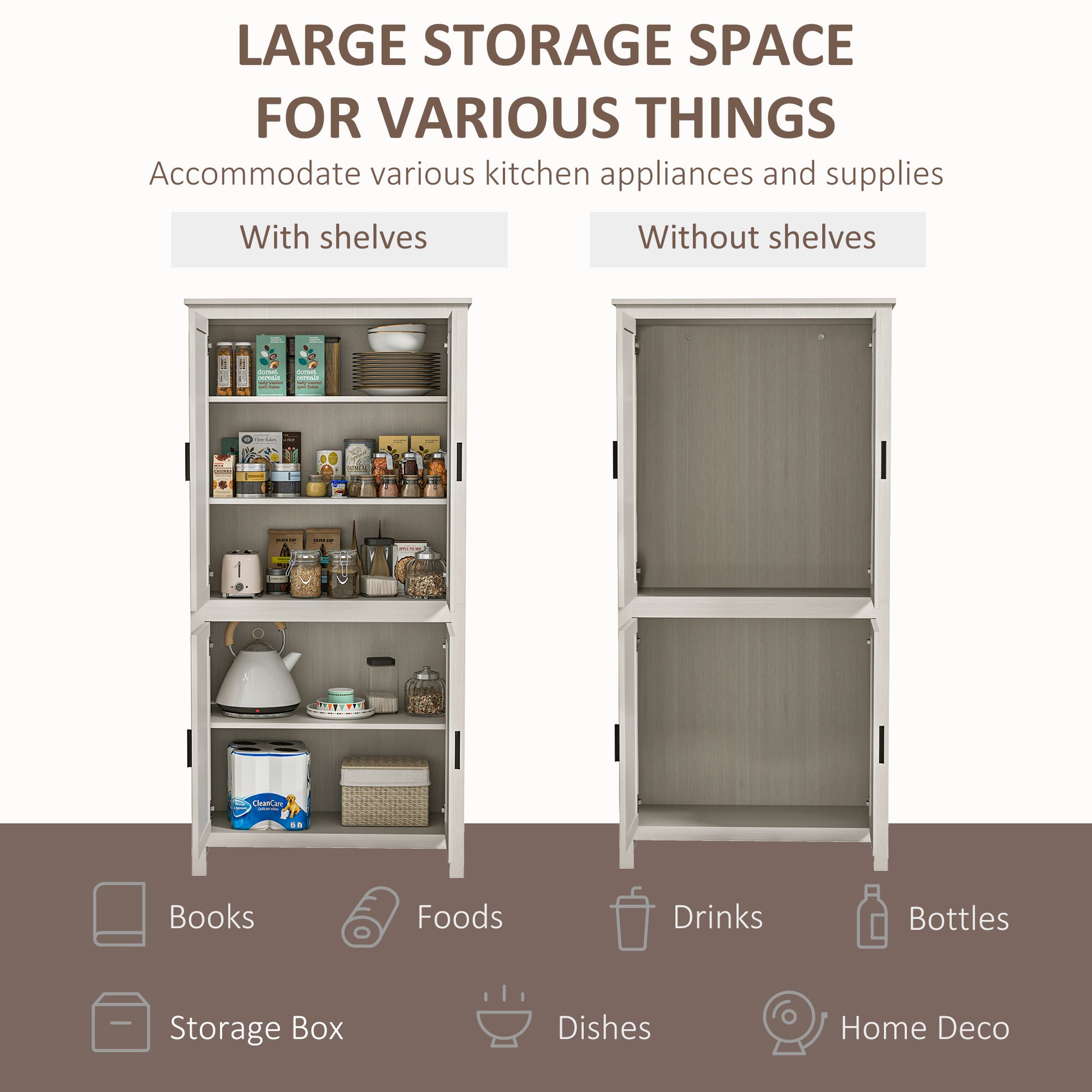 Kitchen Pantry Cabinet 64" - Antique White 4 Door-DECOROLALA
