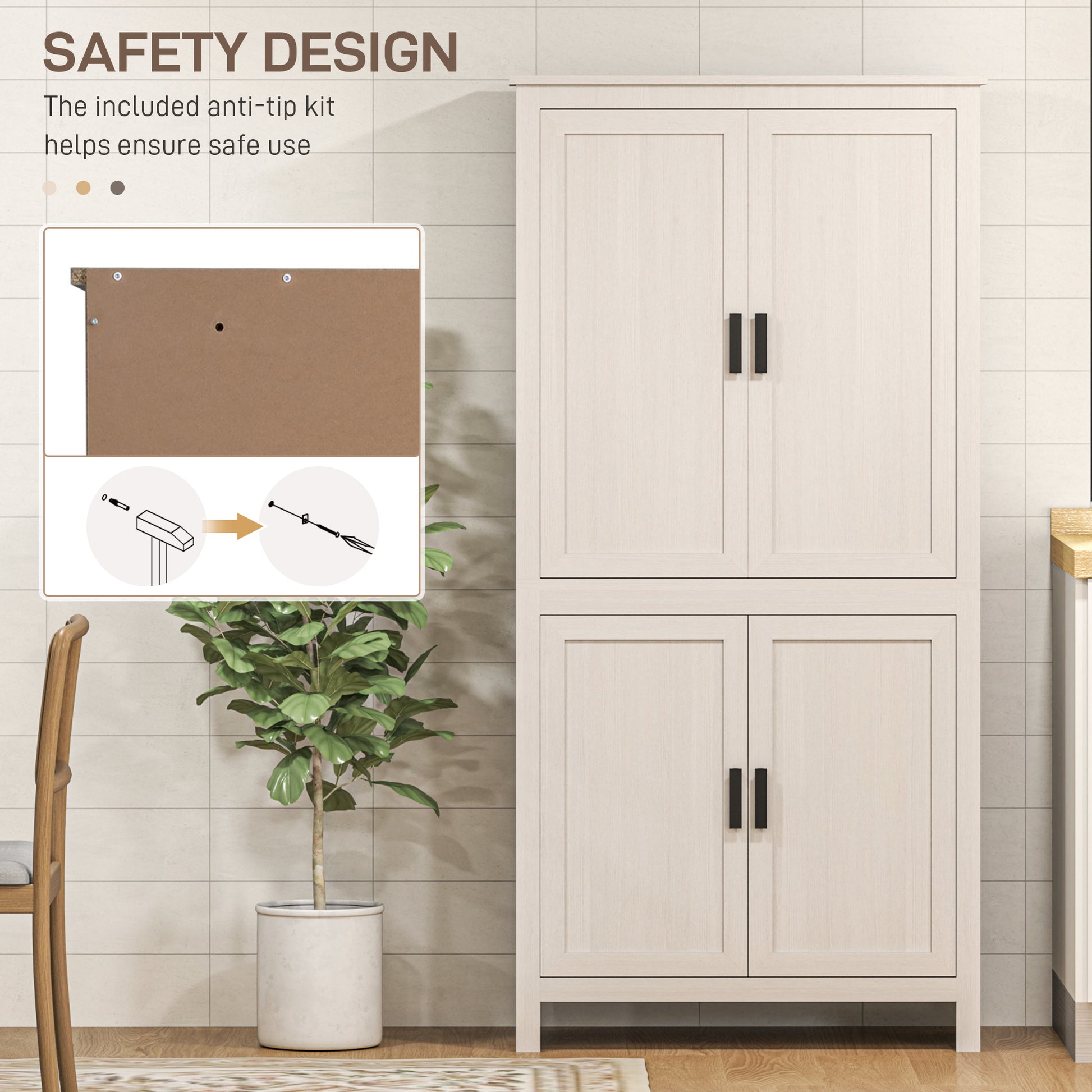Kitchen Pantry Cabinet 64" - Antique White 4 Door-DECOROLALA