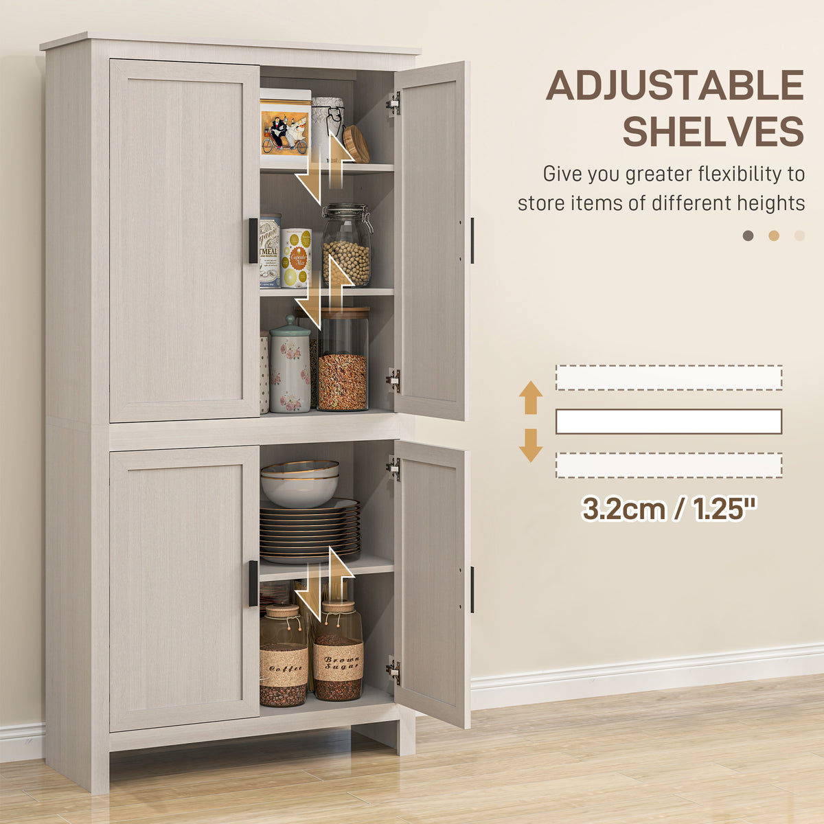 Kitchen Pantry Cabinet 64" - Antique White 4 Door-DECOROLALA