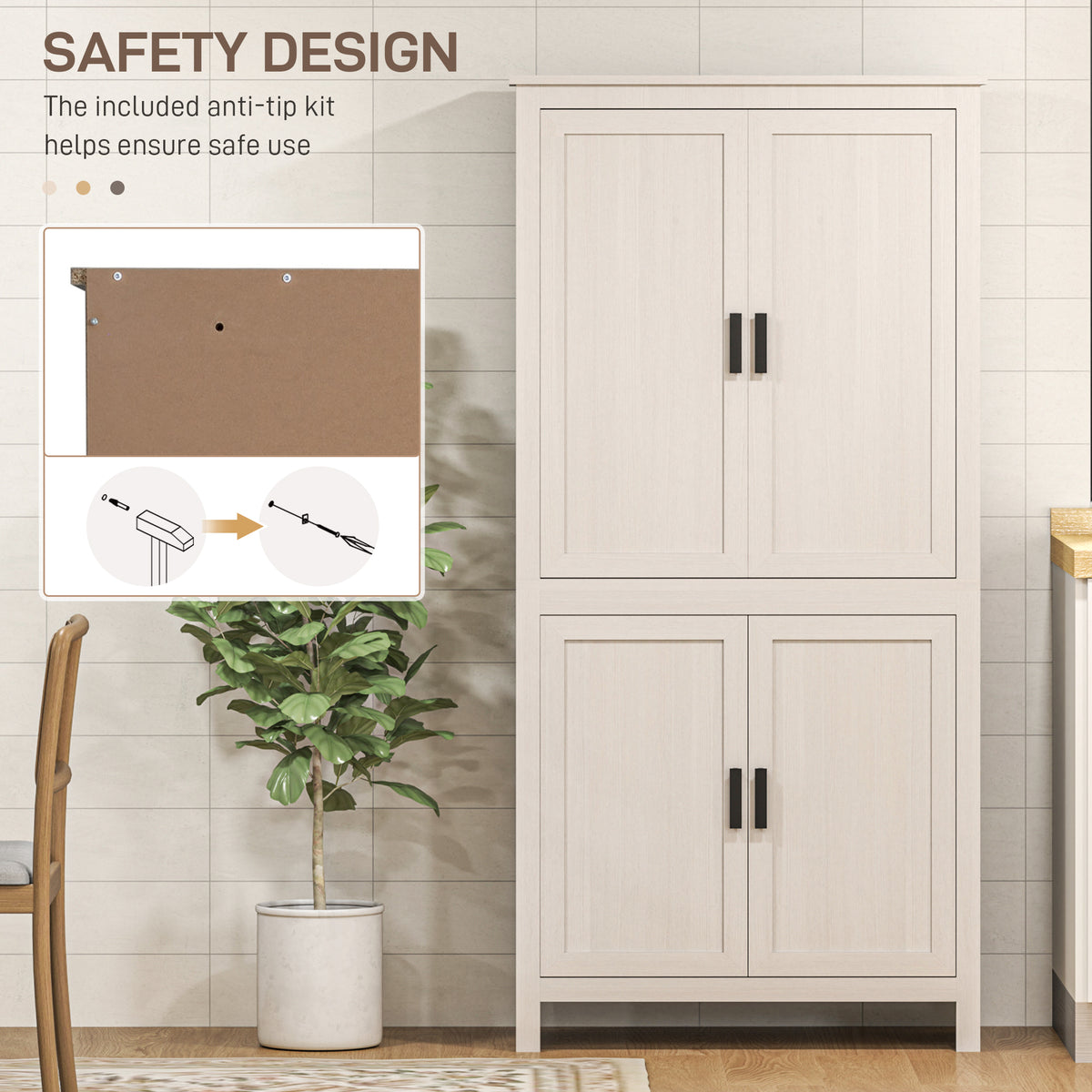 Kitchen Pantry Cabinet 64" - Antique White 4 Door-DECOROLALA