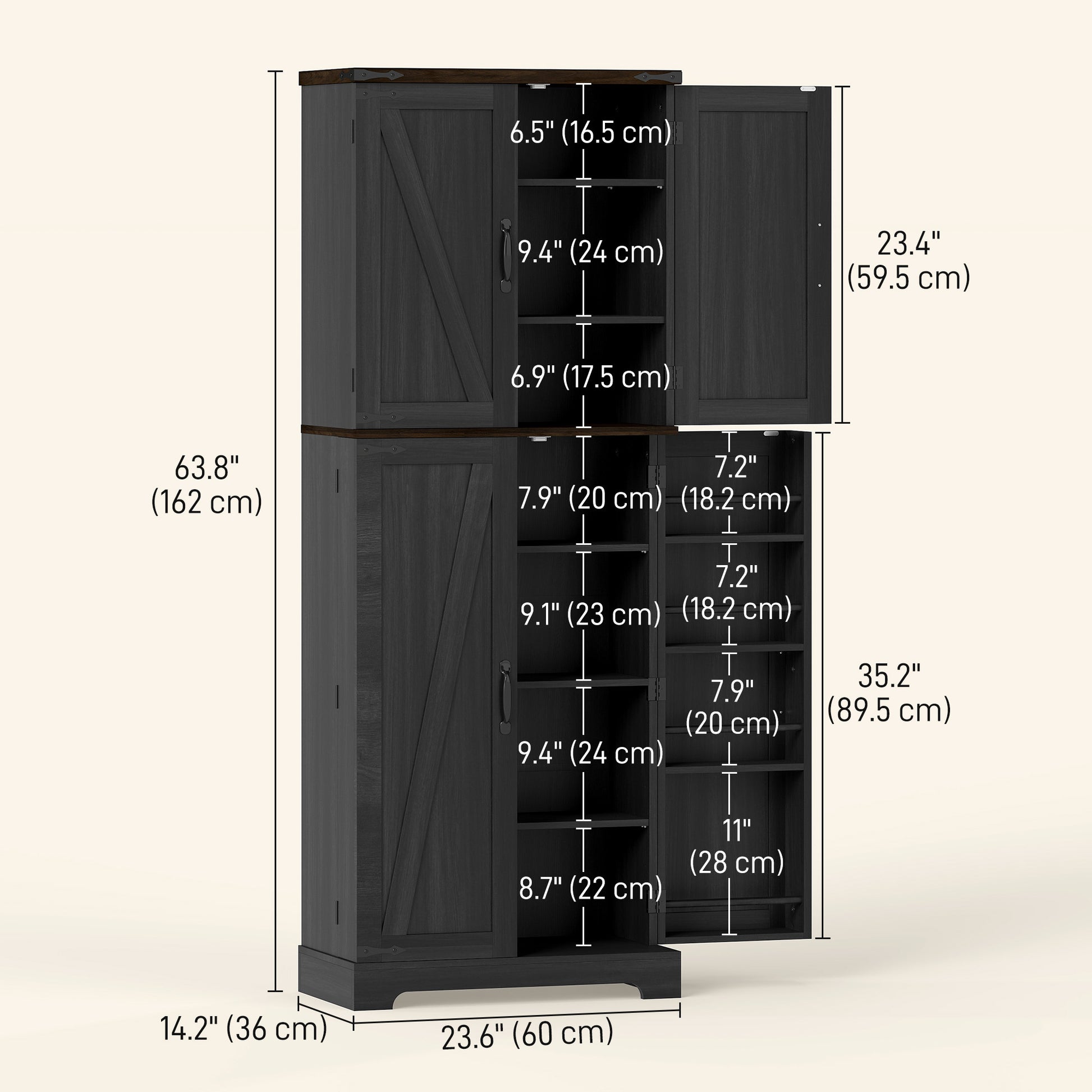 Kitchen Pantry Cabinet 64" Black - 10 Shelves-DECOROLALA