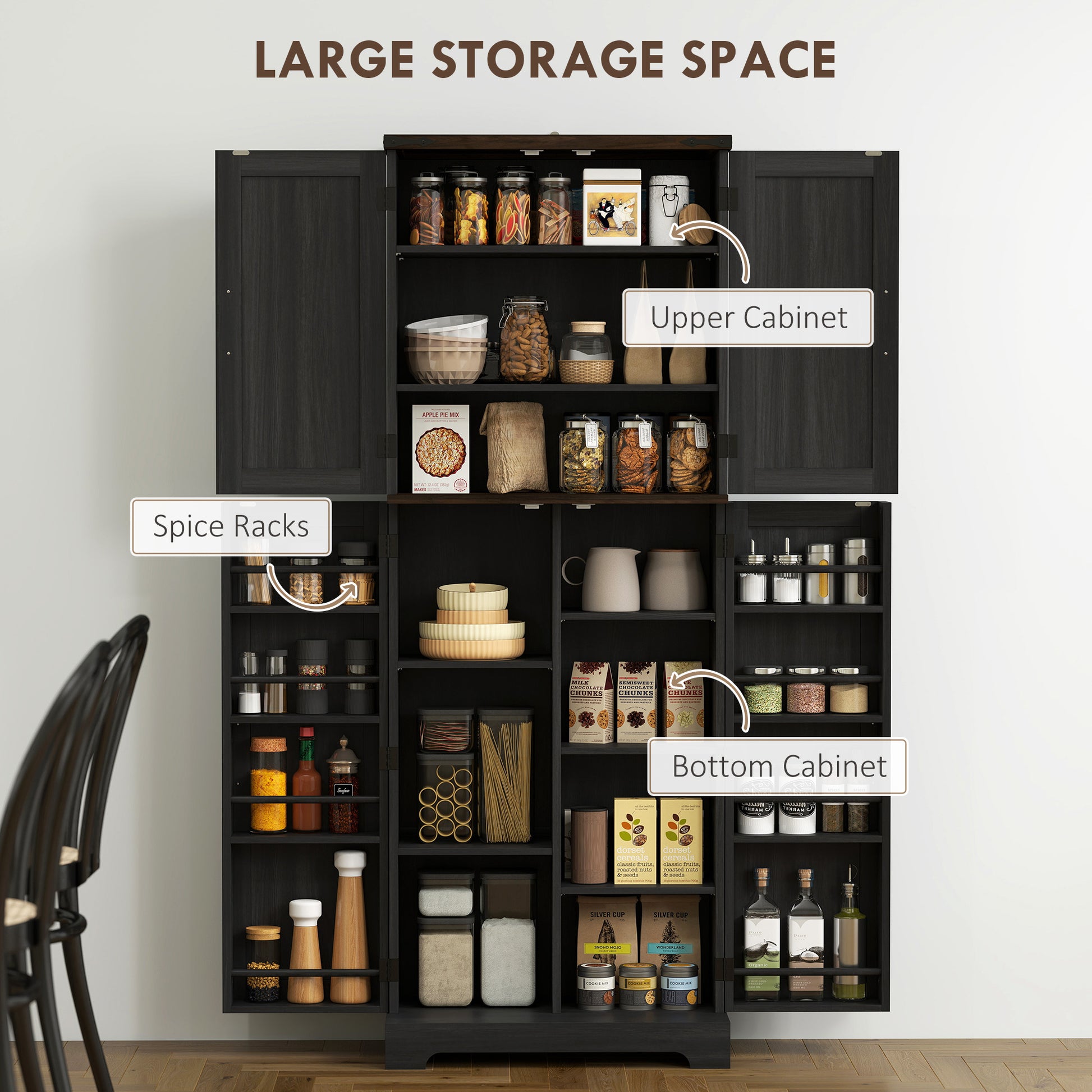Kitchen Pantry Cabinet 64" Black - 10 Shelves-DECOROLALA