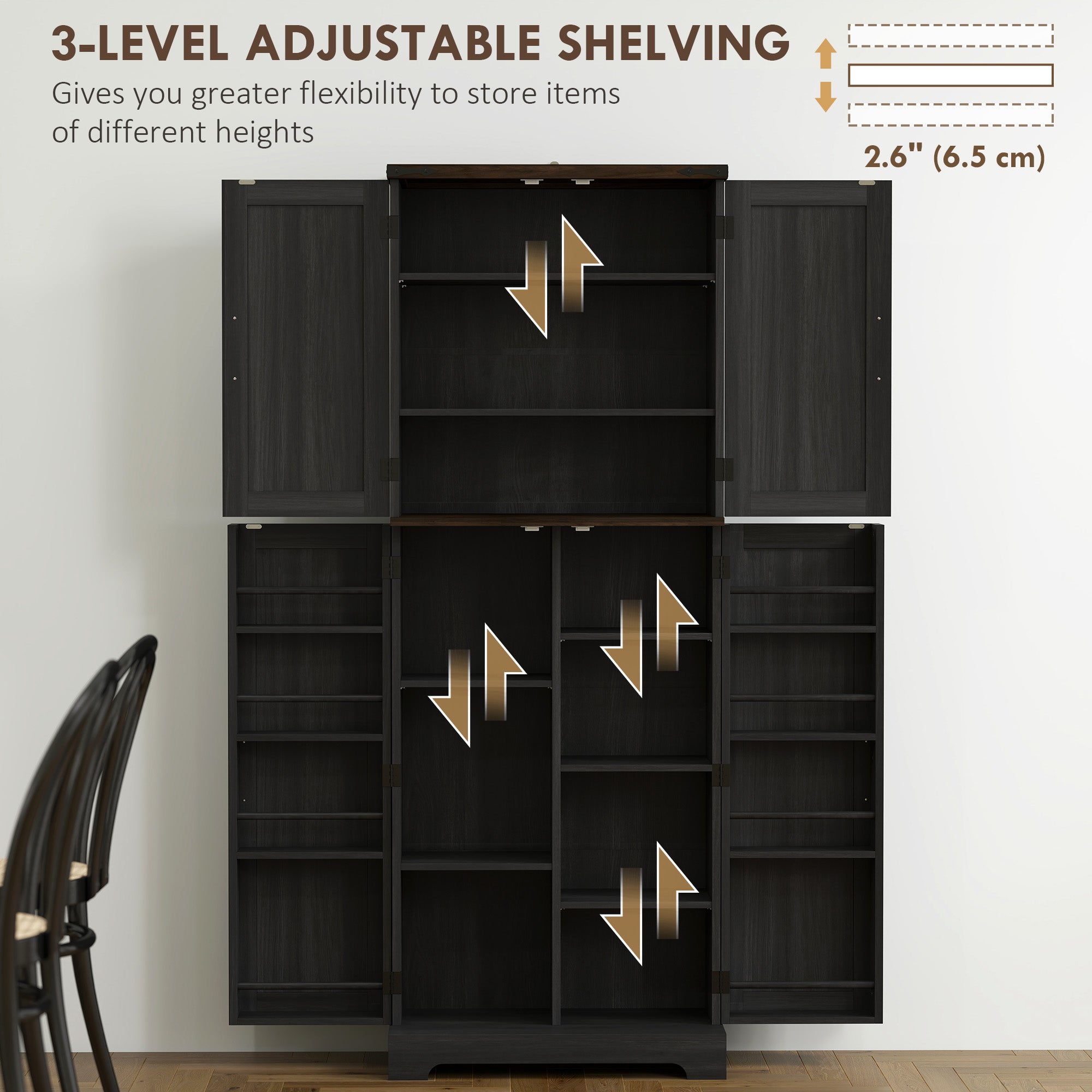Kitchen Pantry Cabinet 64" Black - 10 Shelves-DECOROLALA