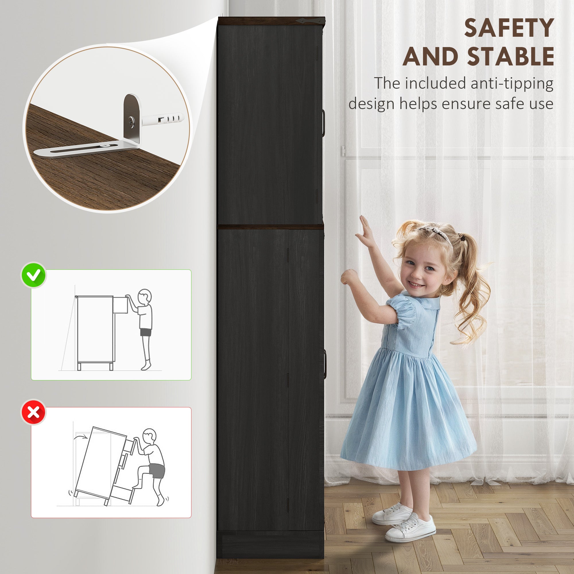 Kitchen Pantry Cabinet 64" Black - 10 Shelves-DECOROLALA