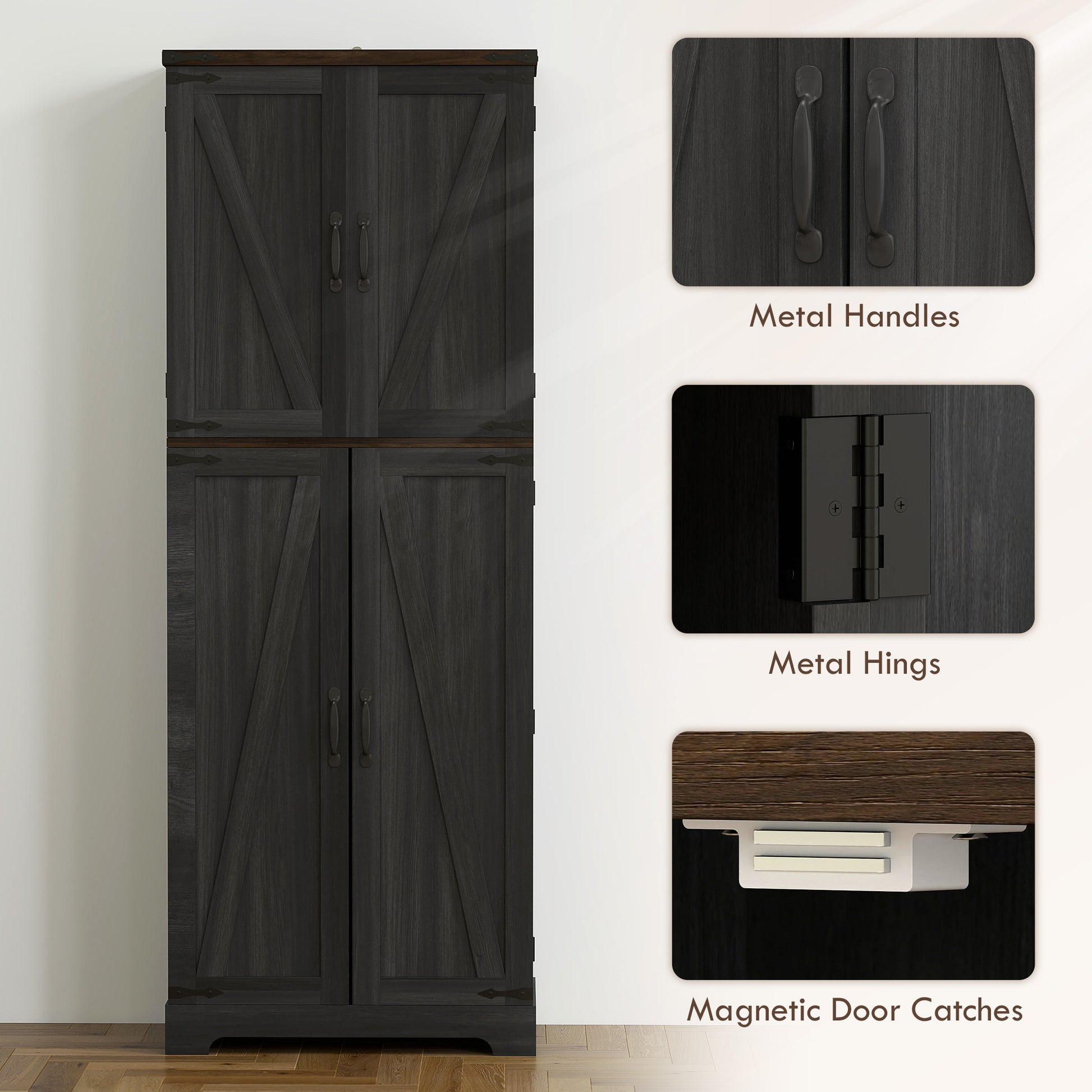 Kitchen Pantry Cabinet 64" Black - 10 Shelves-DECOROLALA