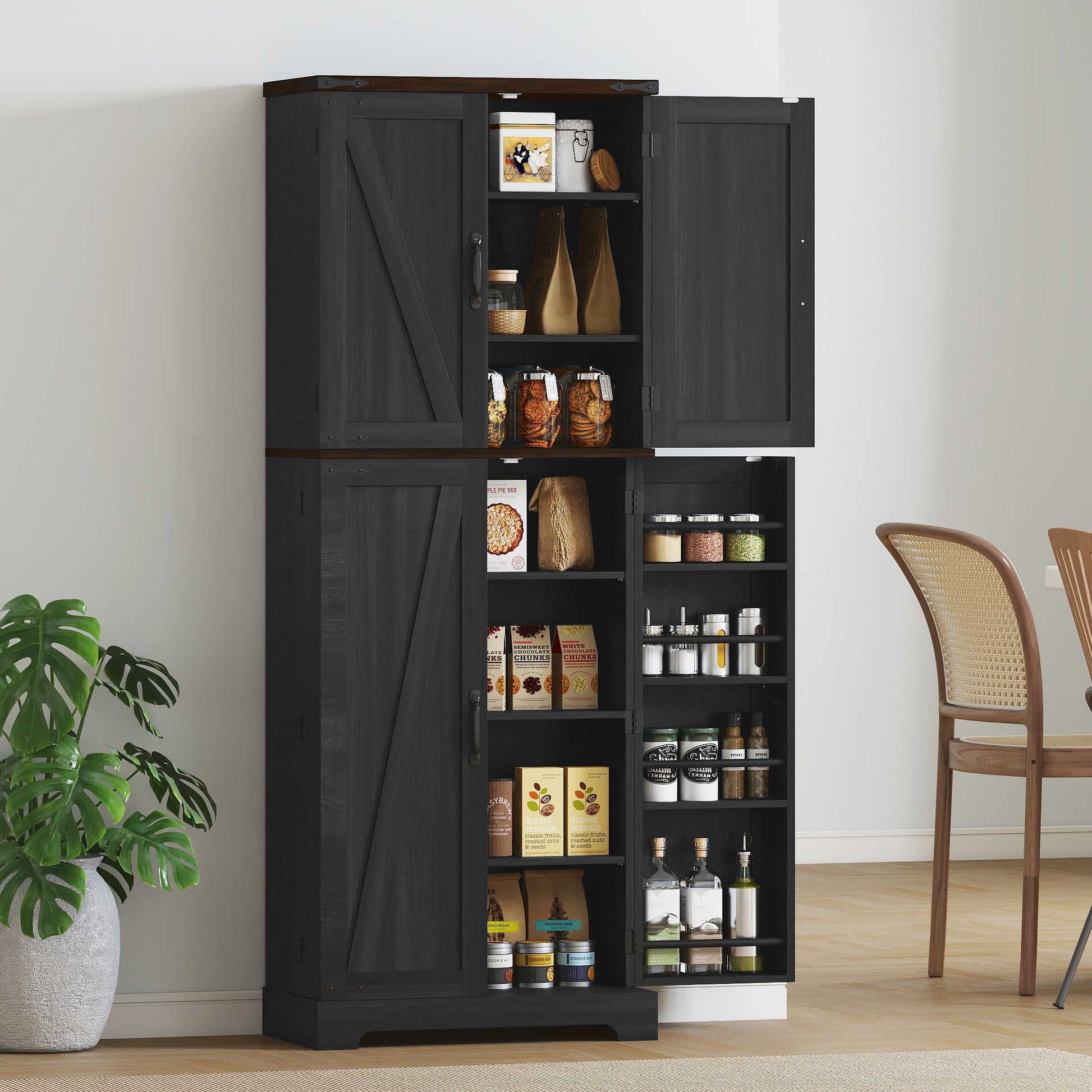 Kitchen Pantry Cabinet 64" Black - 10 Shelves-DECOROLALA