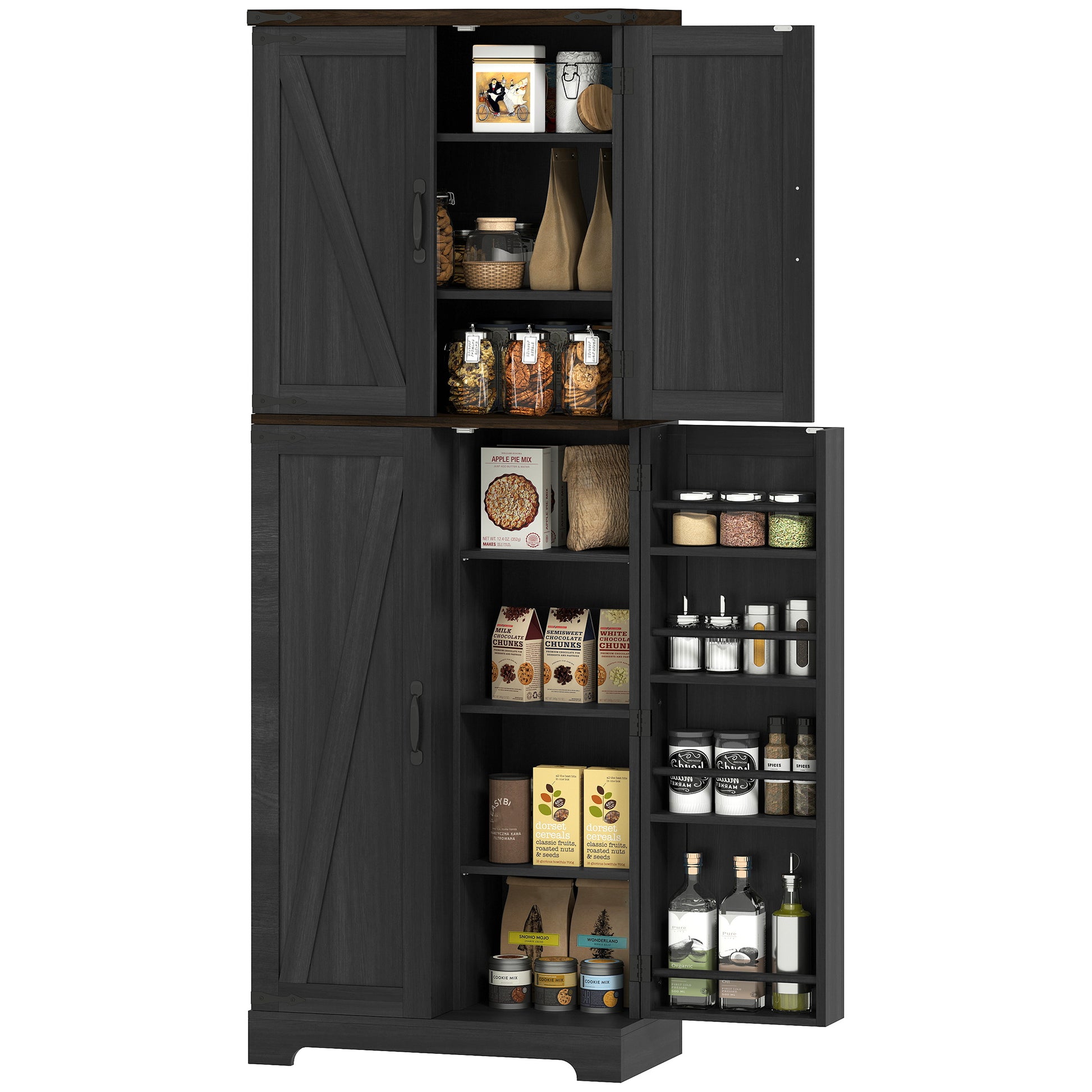 Kitchen Pantry Cabinet 64" Black - 10 Shelves-DECOROLALA