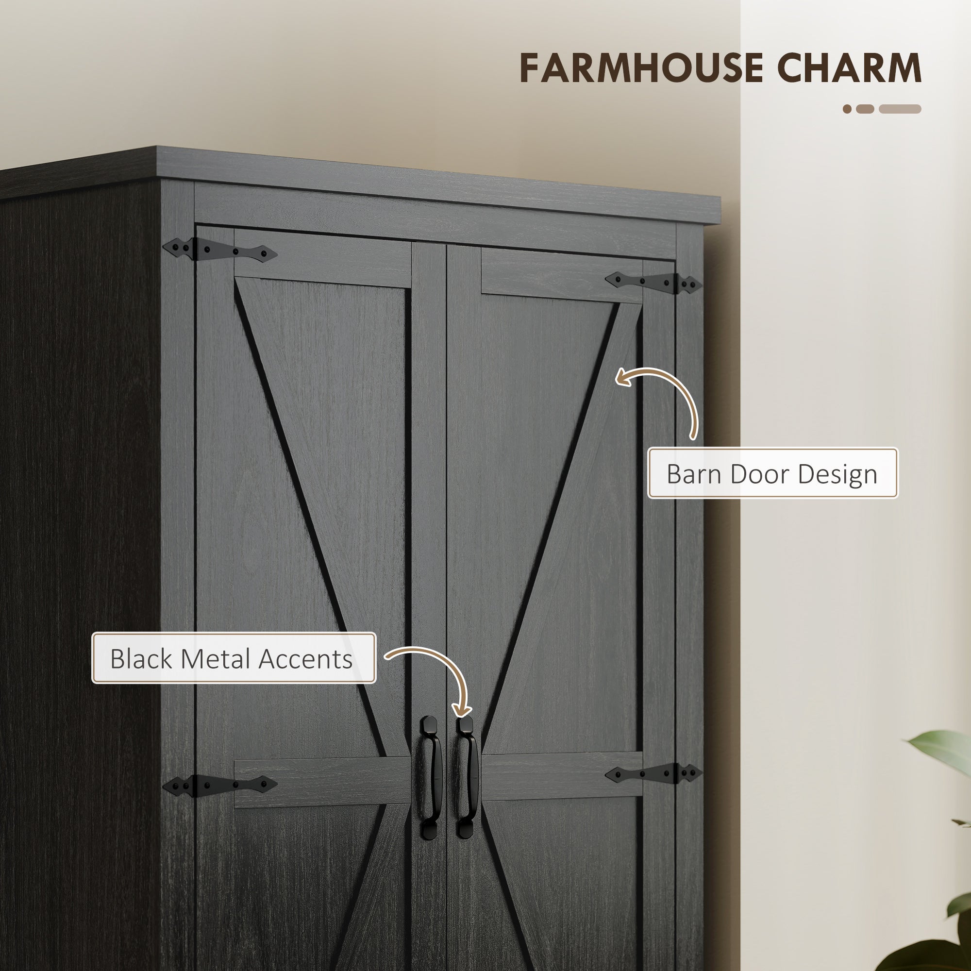 Kitchen Pantry Cabinet 64" Distressed Black-DECOROLALA