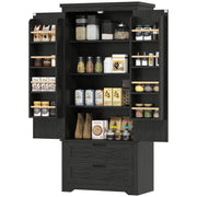 Kitchen Pantry Cabinet 64" Distressed Black-DECOROLALA