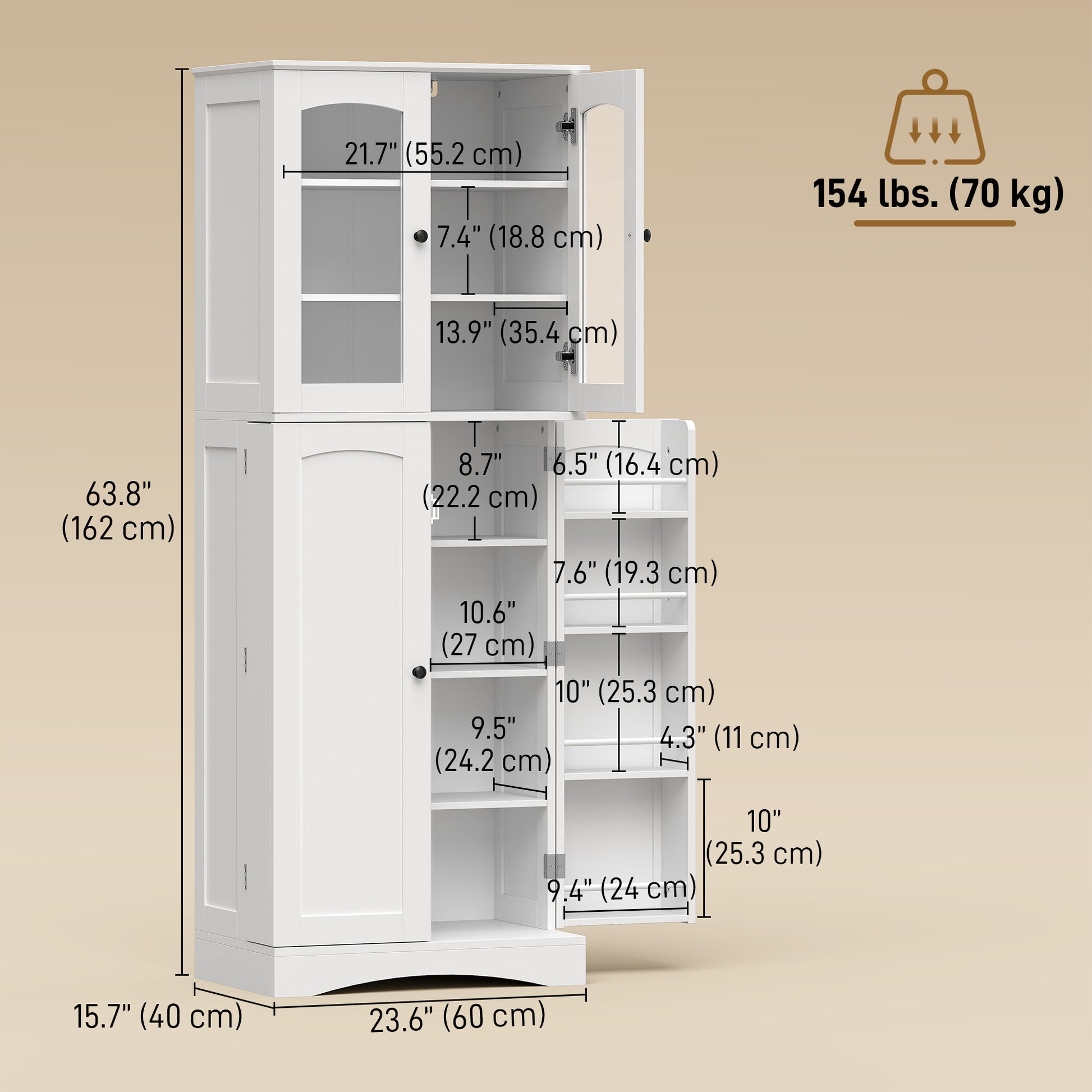 Kitchen Pantry Cabinet 64" White Acrylic-DECOROLALA