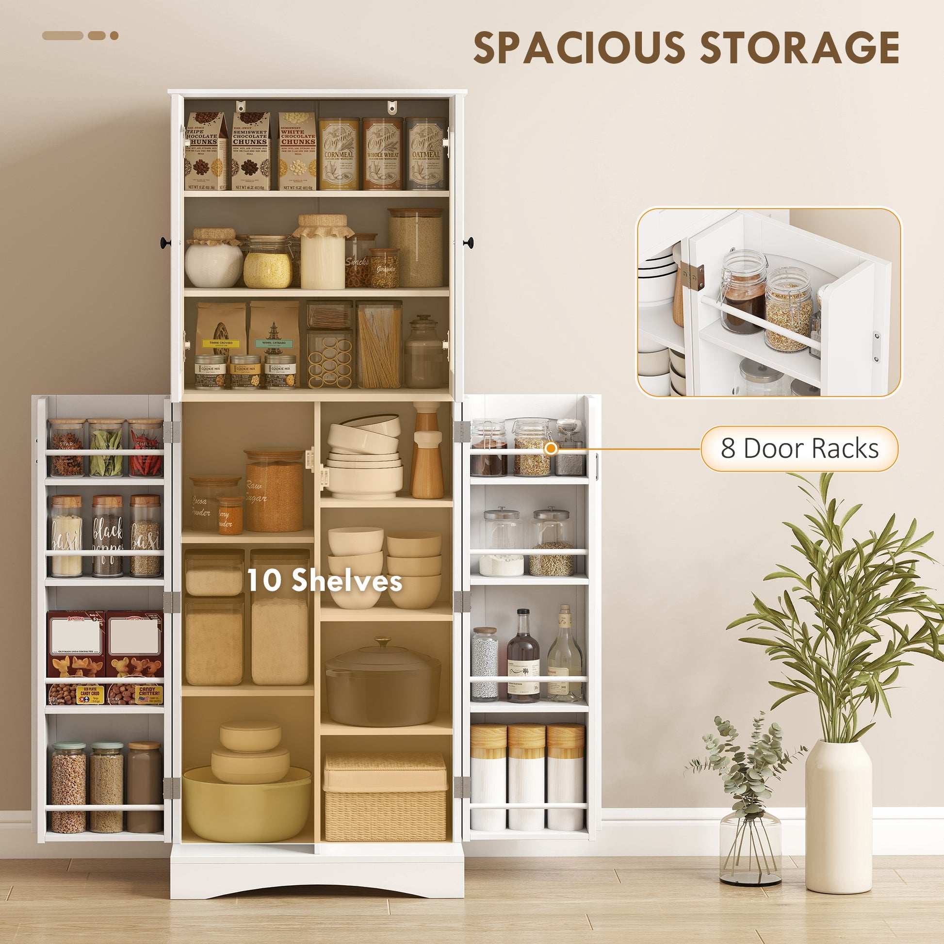 Kitchen Pantry Cabinet 64" White Acrylic-DECOROLALA