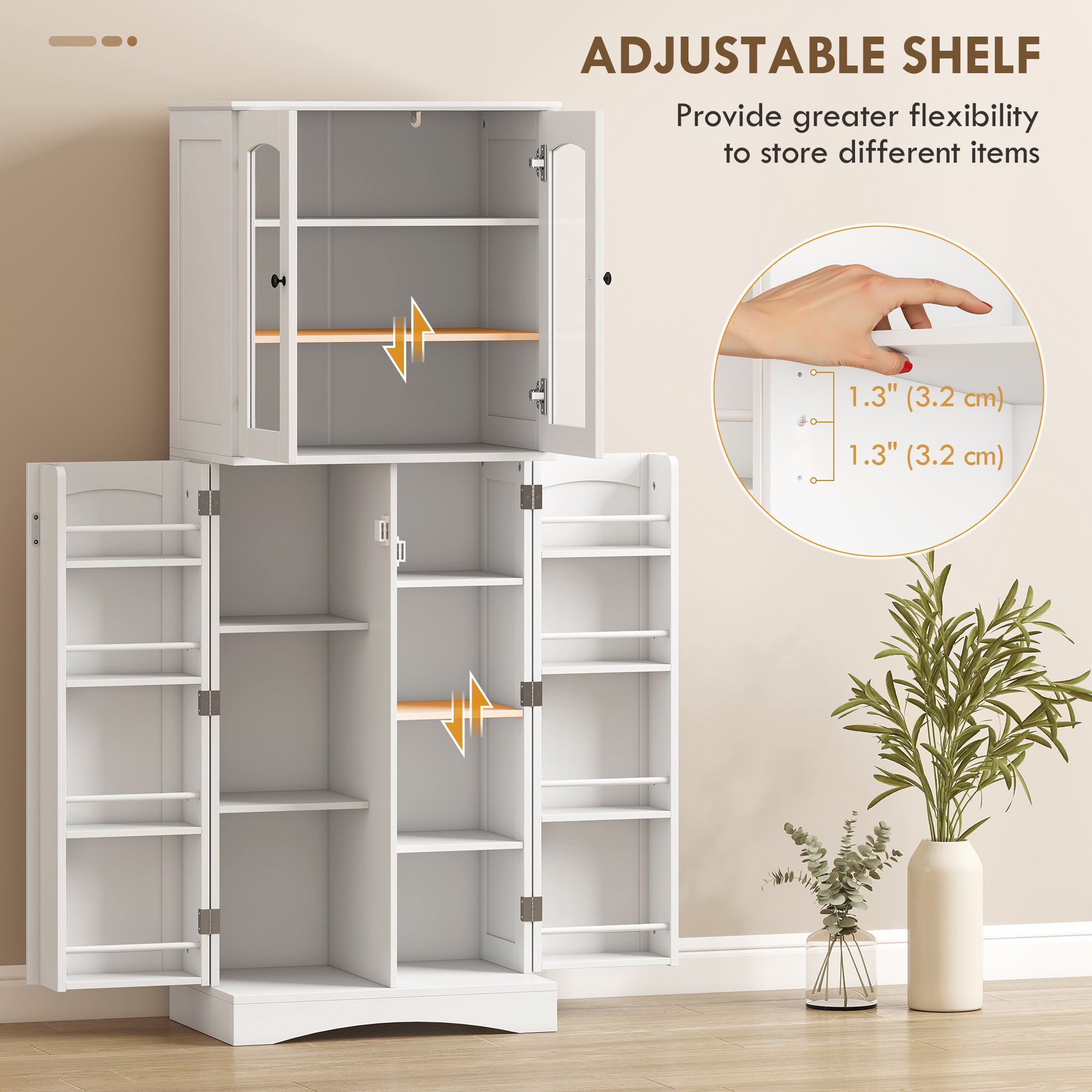 Kitchen Pantry Cabinet 64" White Acrylic-DECOROLALA