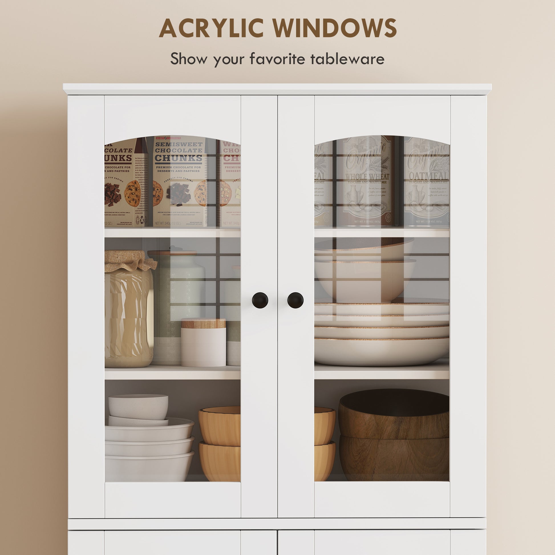 Kitchen Pantry Cabinet 64" White Acrylic-DECOROLALA