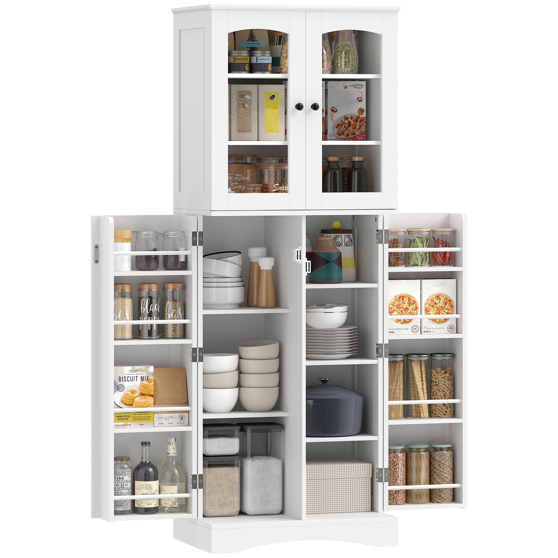 Kitchen Pantry Cabinet 64" White Acrylic-DECOROLALA