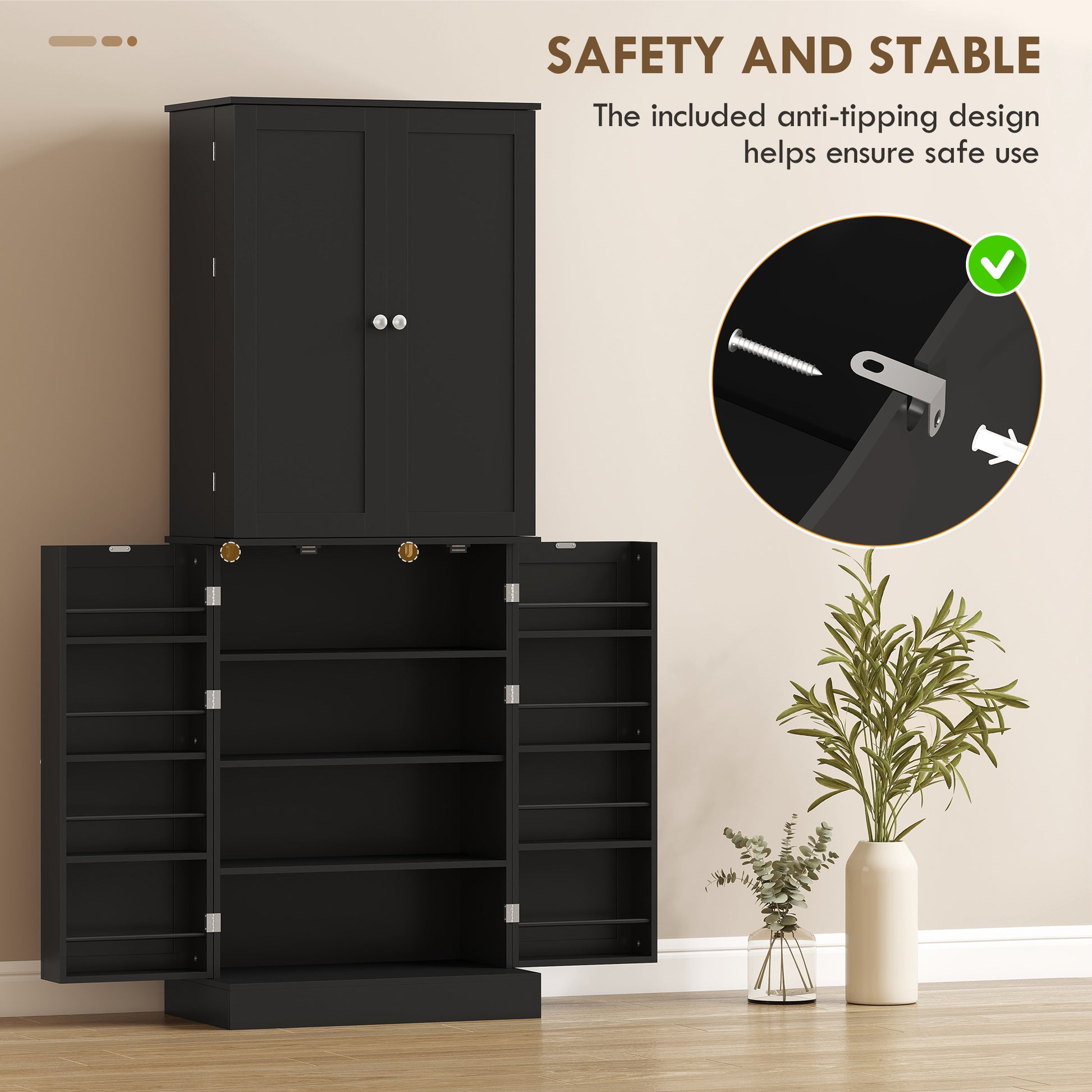 Kitchen Pantry Cabinet 65" 4 Door Black-DECOROLALA