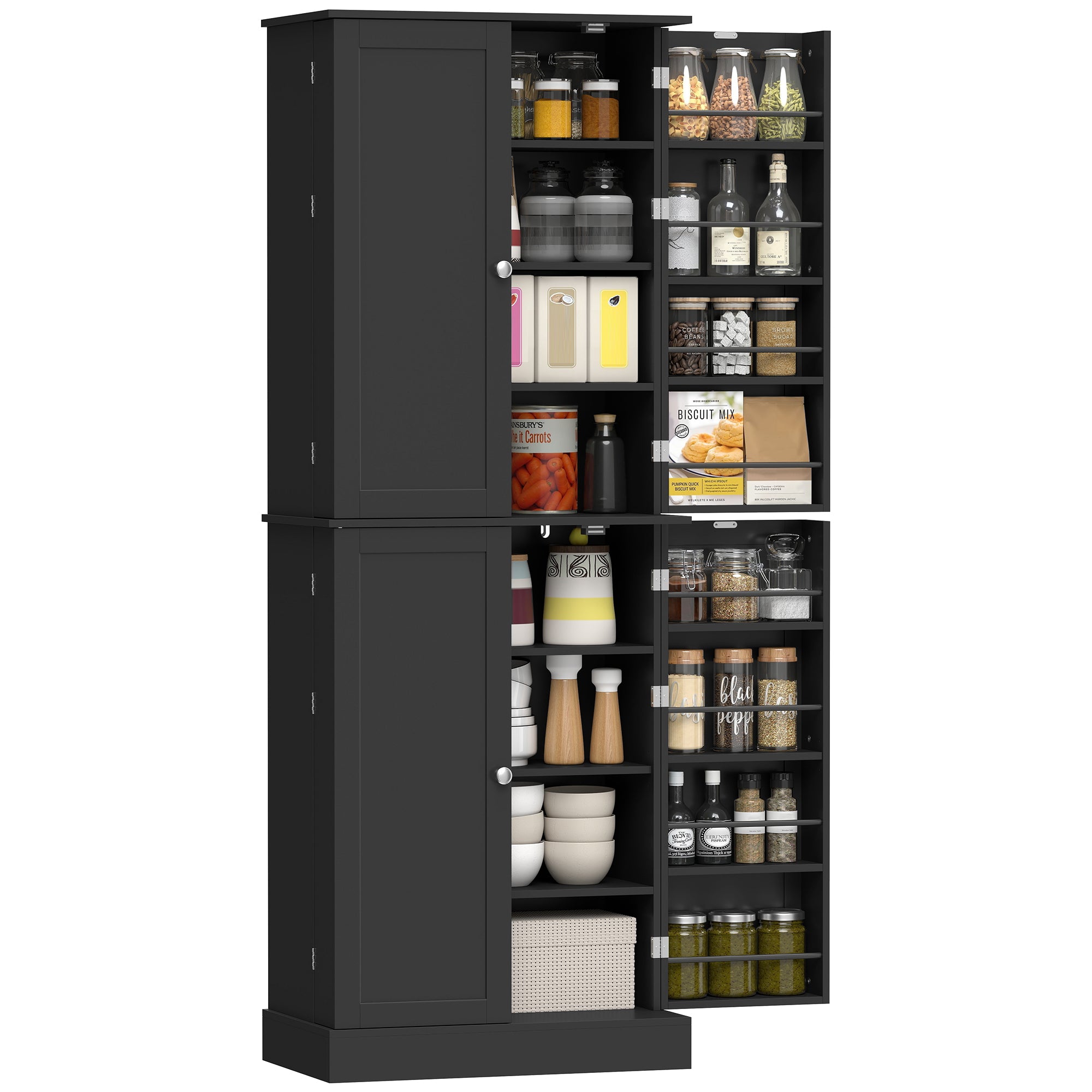 Kitchen Pantry Cabinet 65" 4 Door Black-DECOROLALA