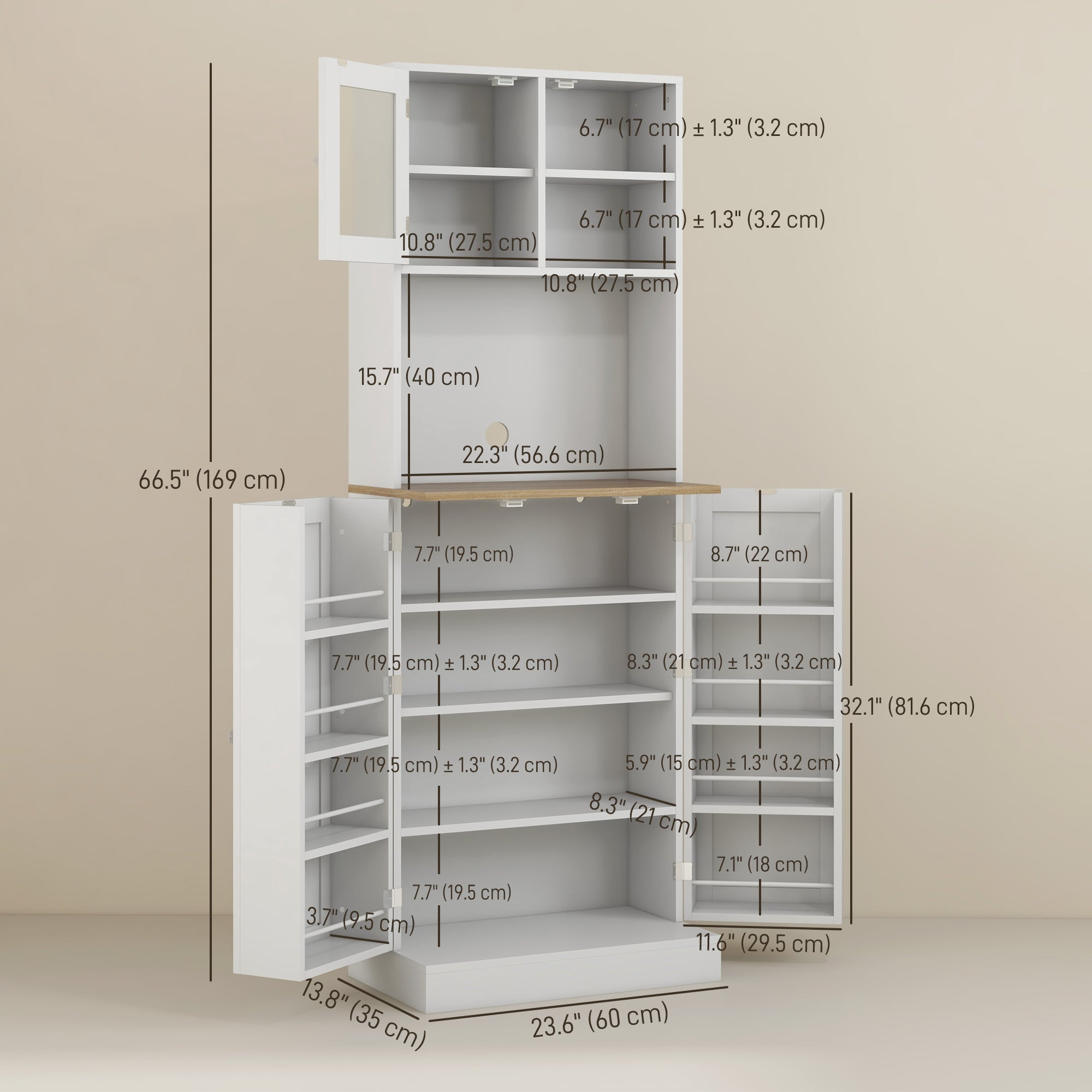Kitchen Pantry Cabinet 66.5" Tall White Microwave-DECOROLALA