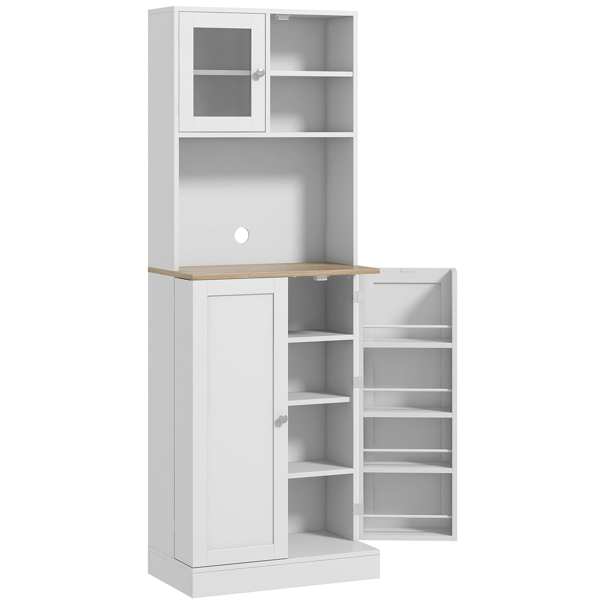 Kitchen Pantry Cabinet 66.5" Tall White Microwave-DECOROLALA