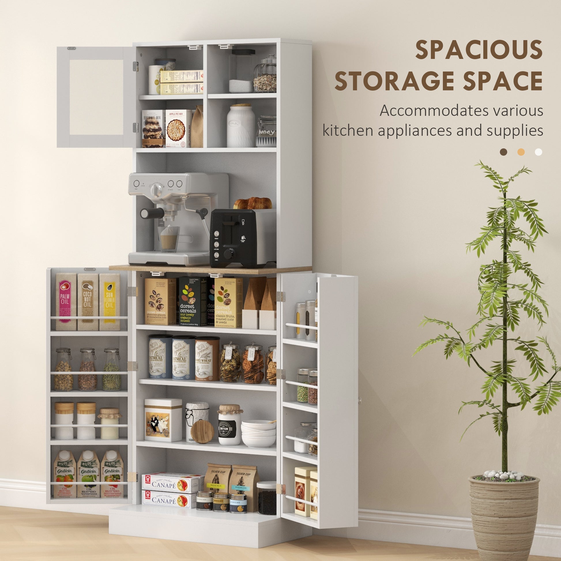 Kitchen Pantry Cabinet 66.5" Tall White Microwave-DECOROLALA