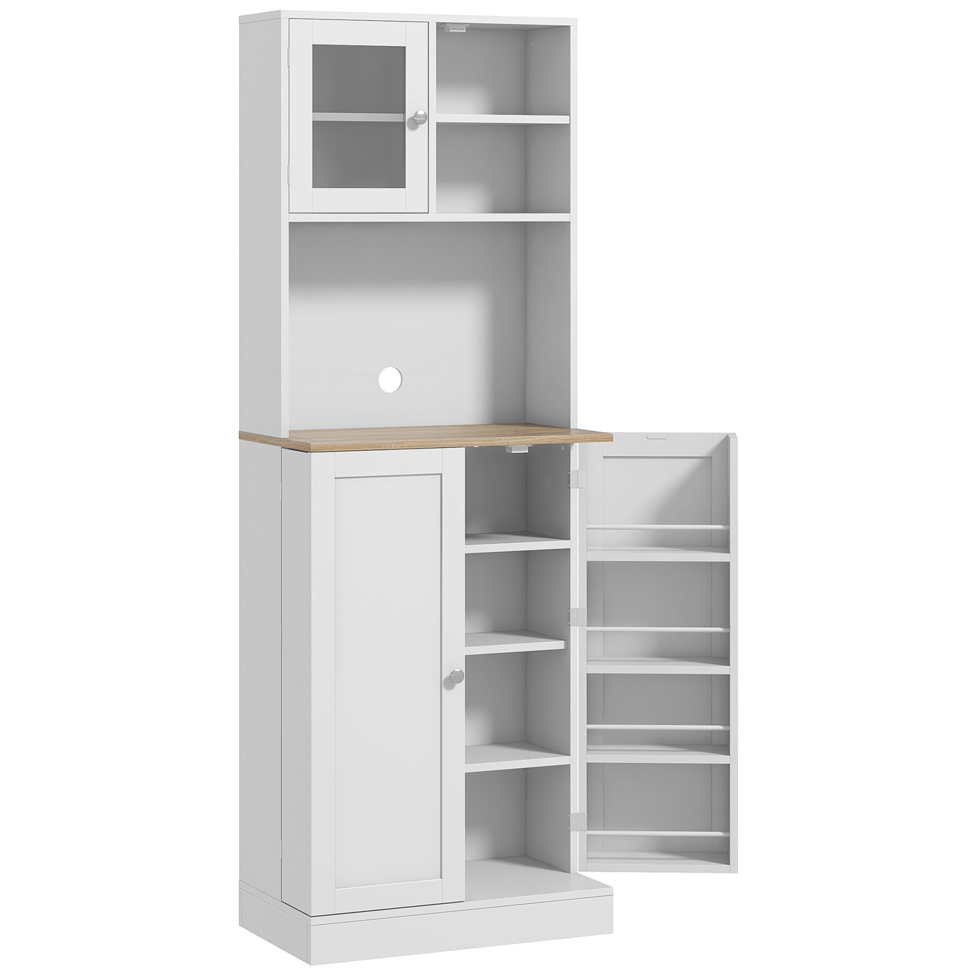 Kitchen Pantry Cabinet 66.5" Tall White Microwave-DECOROLALA
