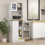Kitchen Pantry Cabinet 66.5" Tall White Microwave-DECOROLALA