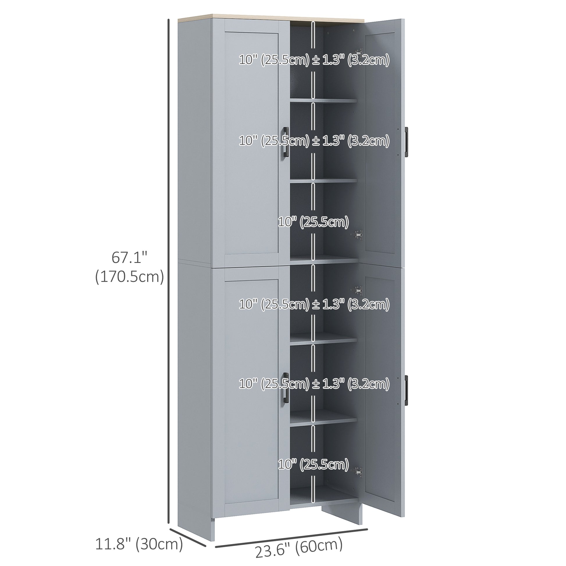 Kitchen Pantry Cabinet 67" 4-Door Grey-DECOROLALA