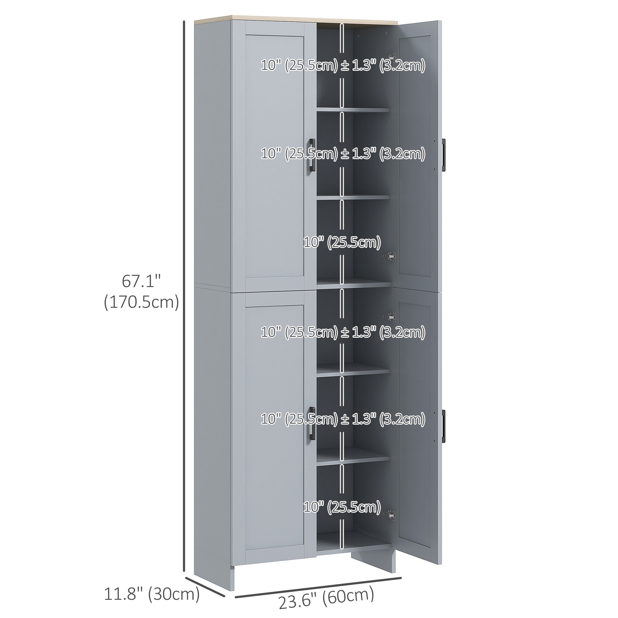 Kitchen Pantry Cabinet 67" 4-Door Grey-DECOROLALA