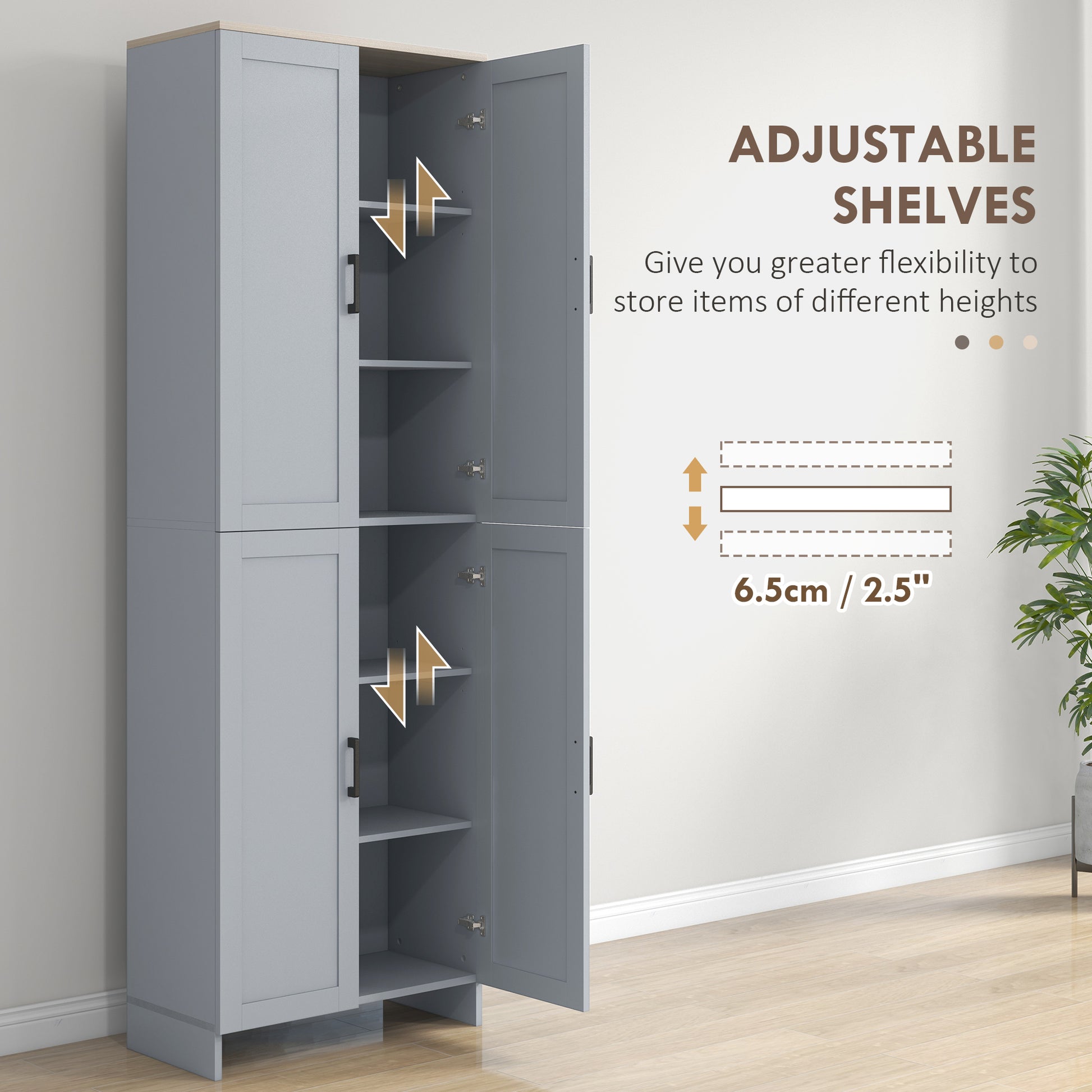 Kitchen Pantry Cabinet 67" 4-Door Grey-DECOROLALA