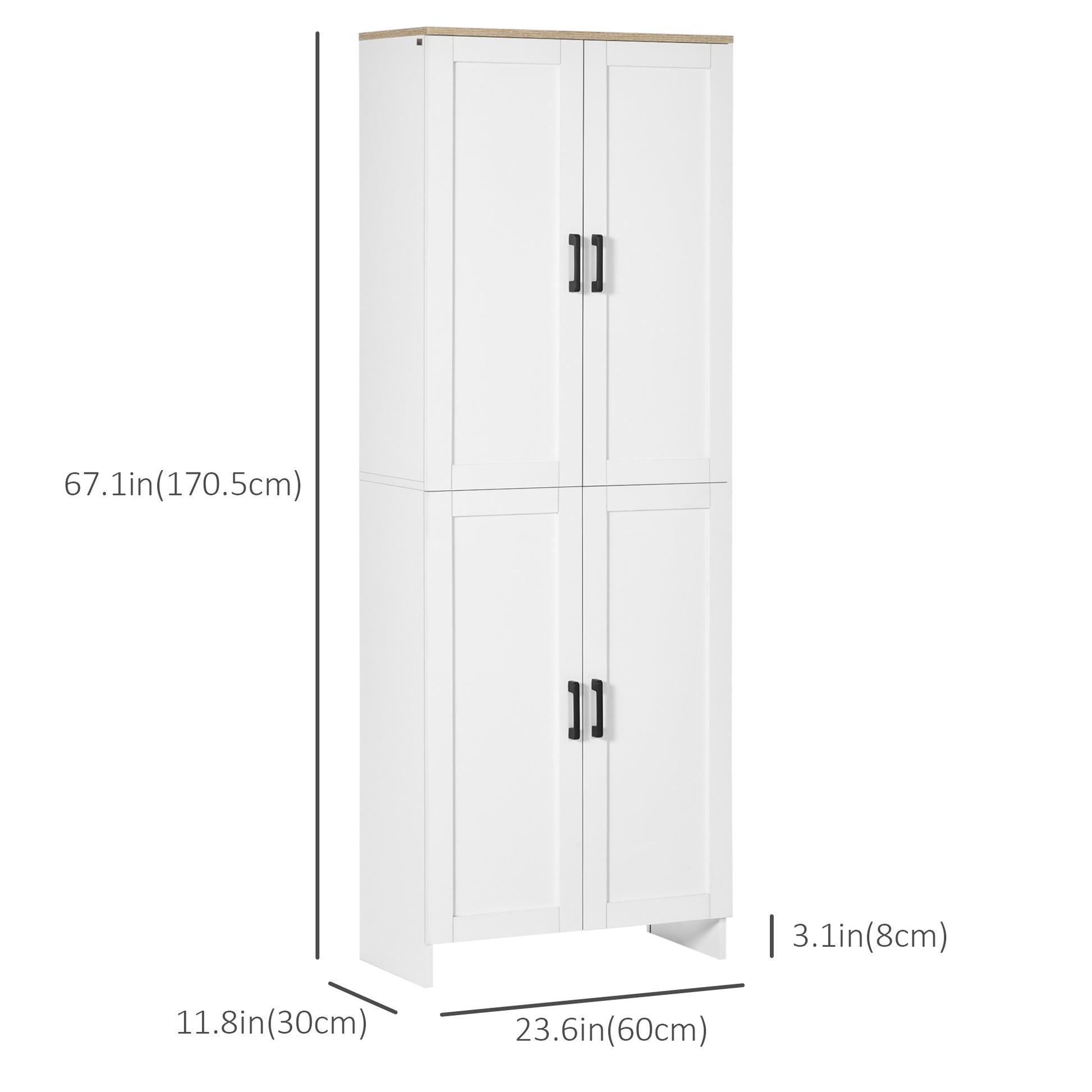 Kitchen Pantry Cabinet 67" 4-Door White-DECOROLALA