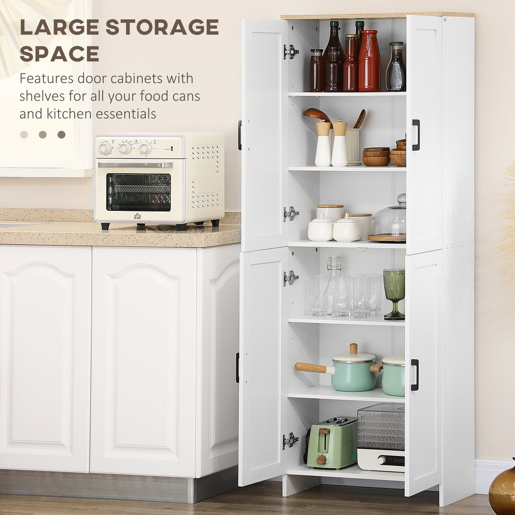 Kitchen Pantry Cabinet 67" 4-Door White-DECOROLALA