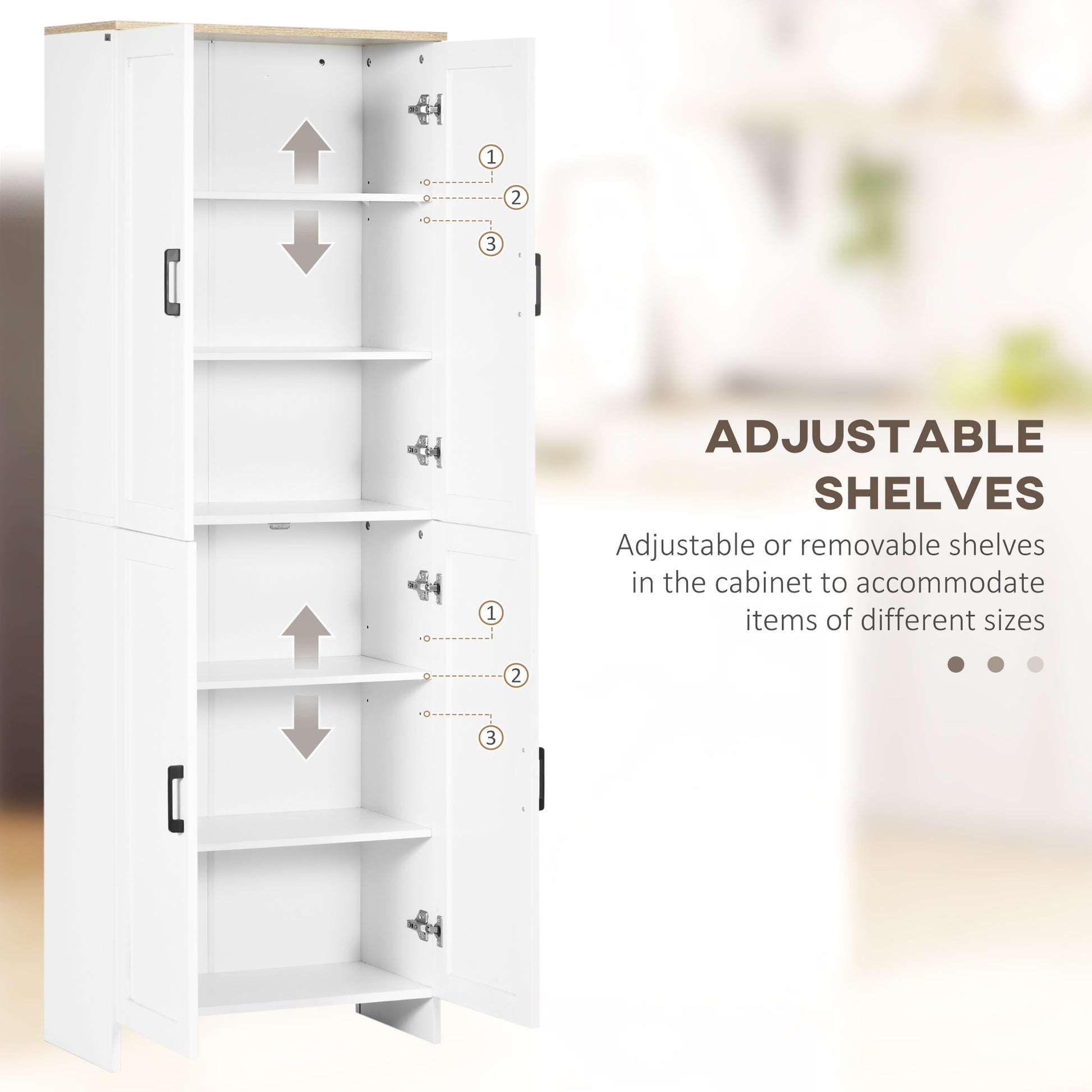 Kitchen Pantry Cabinet 67" 4-Door White-DECOROLALA