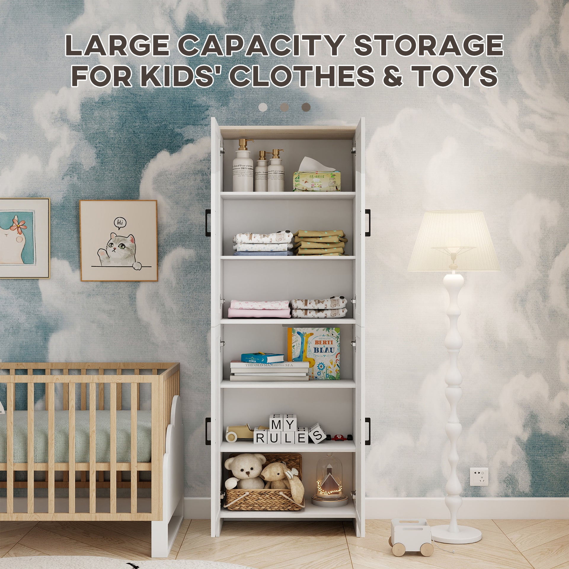 Kitchen Pantry Cabinet 67" 4-Door White-DECOROLALA