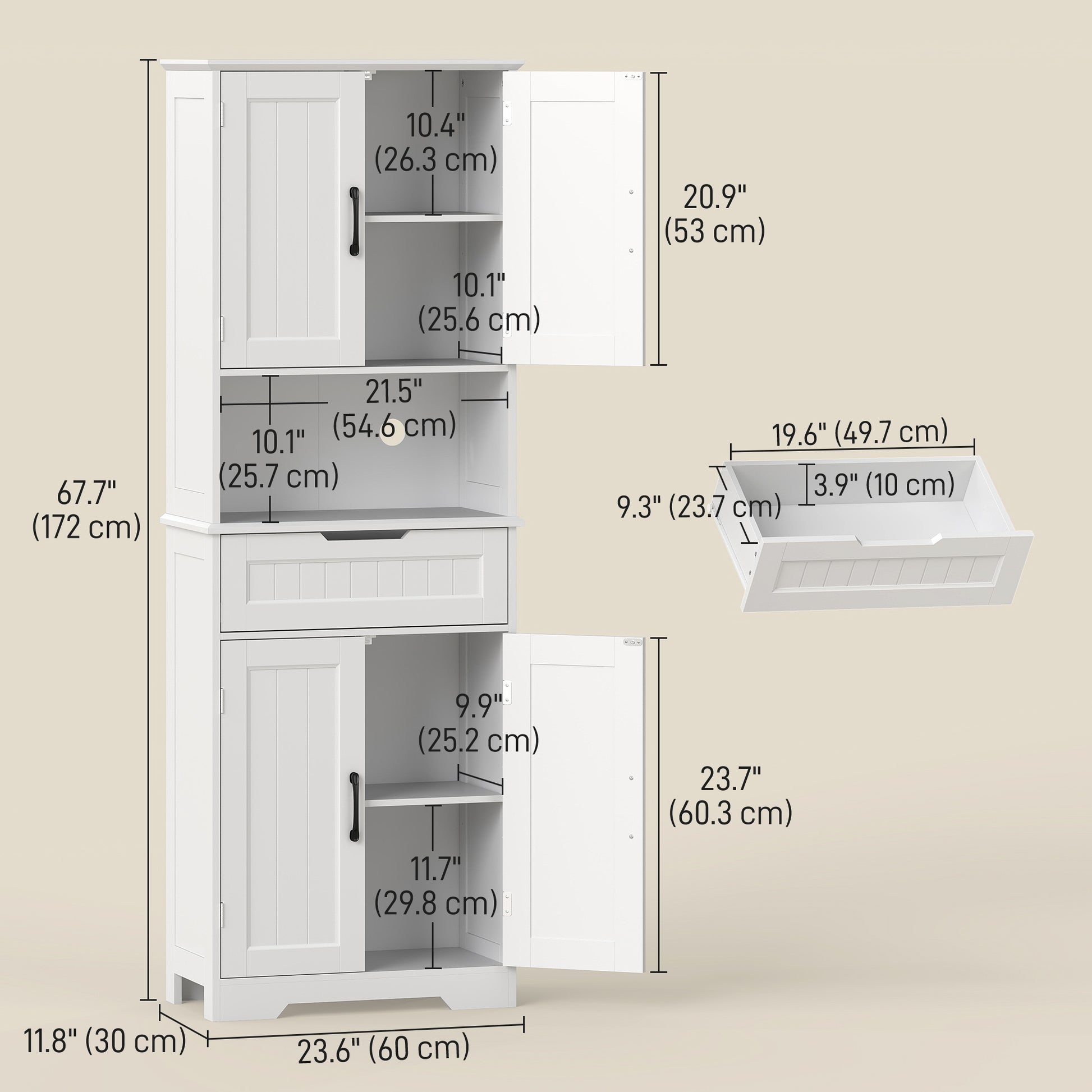 Kitchen Pantry Cabinet 68" Tall - White-DECOROLALA