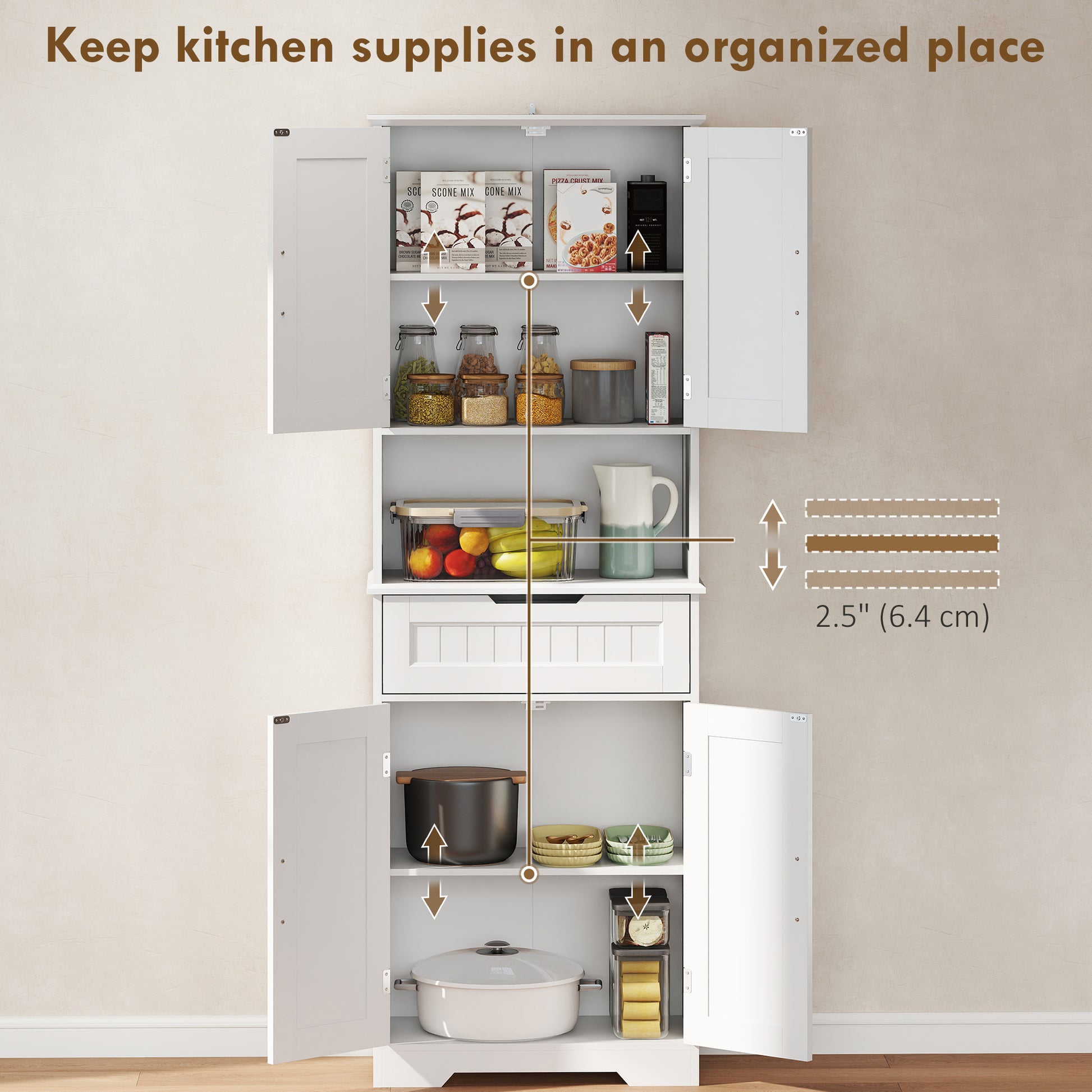 Kitchen Pantry Cabinet 68" Tall - White-DECOROLALA