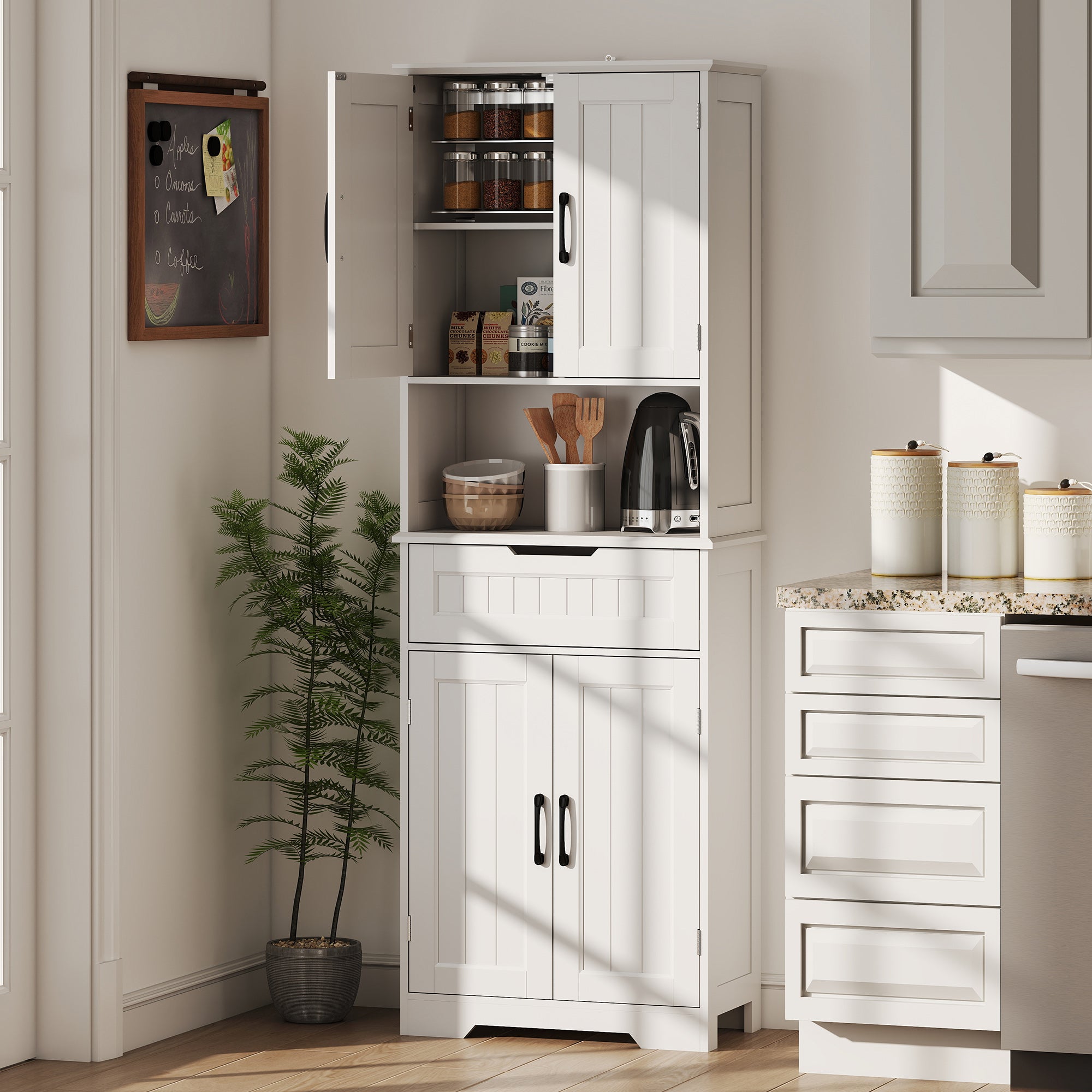 Kitchen Pantry Cabinet 68" Tall - White-DECOROLALA