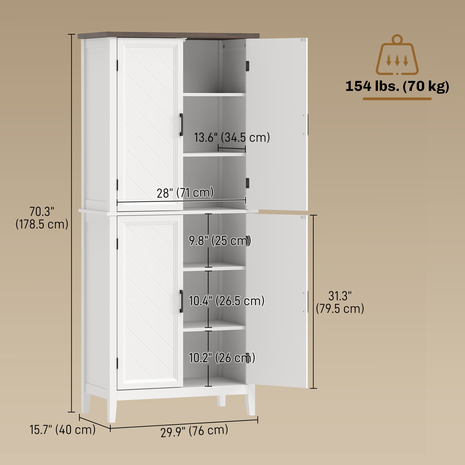 Kitchen Pantry Cabinet 70" White Farmhouse-DECOROLALA