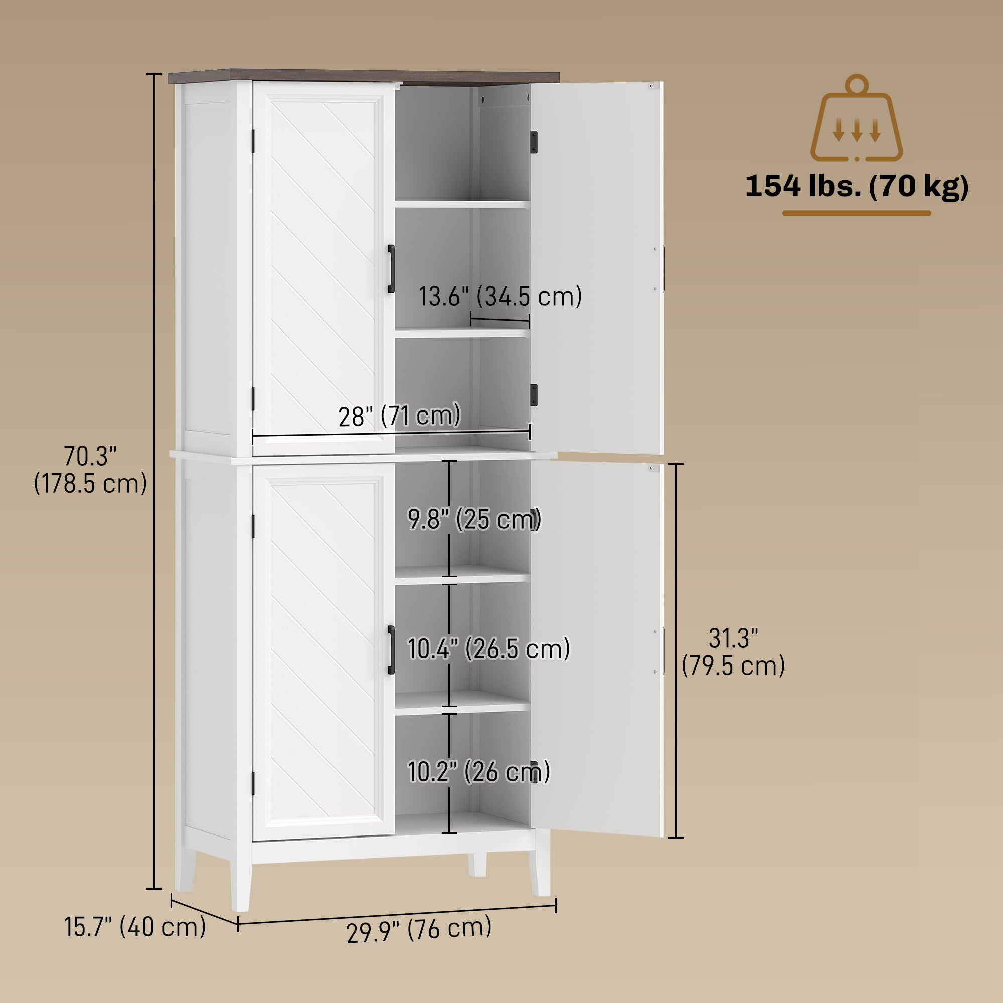Kitchen Pantry Cabinet 70" White Farmhouse-DECOROLALA
