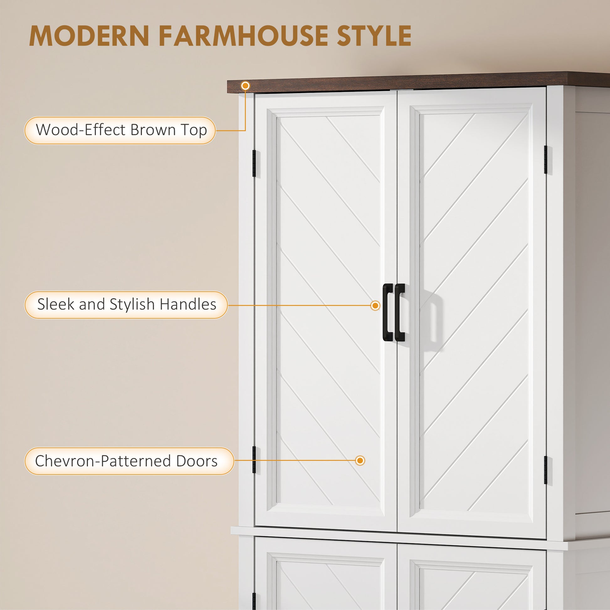 Kitchen Pantry Cabinet 70" White Farmhouse-DECOROLALA