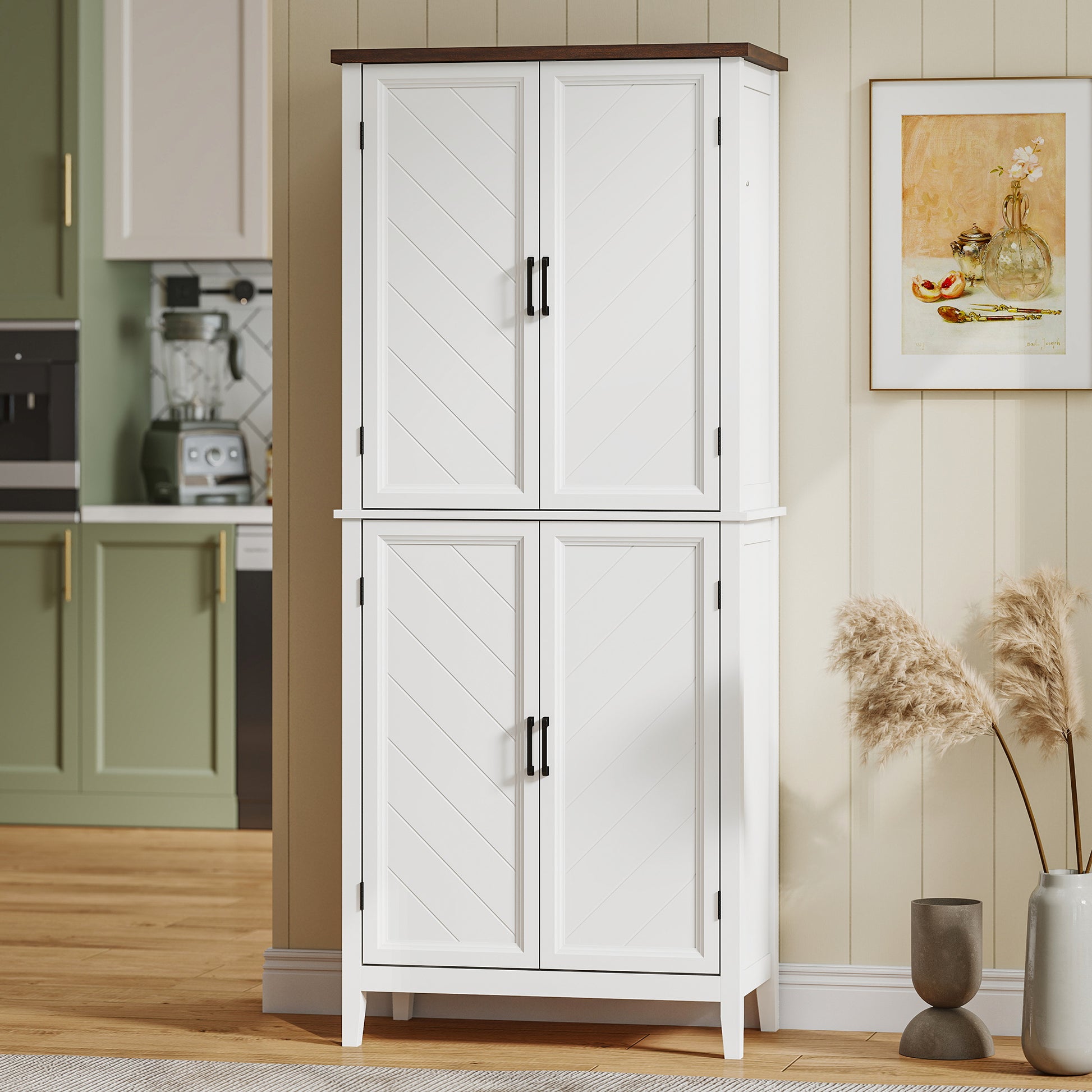 Kitchen Pantry Cabinet 70" White Farmhouse-DECOROLALA