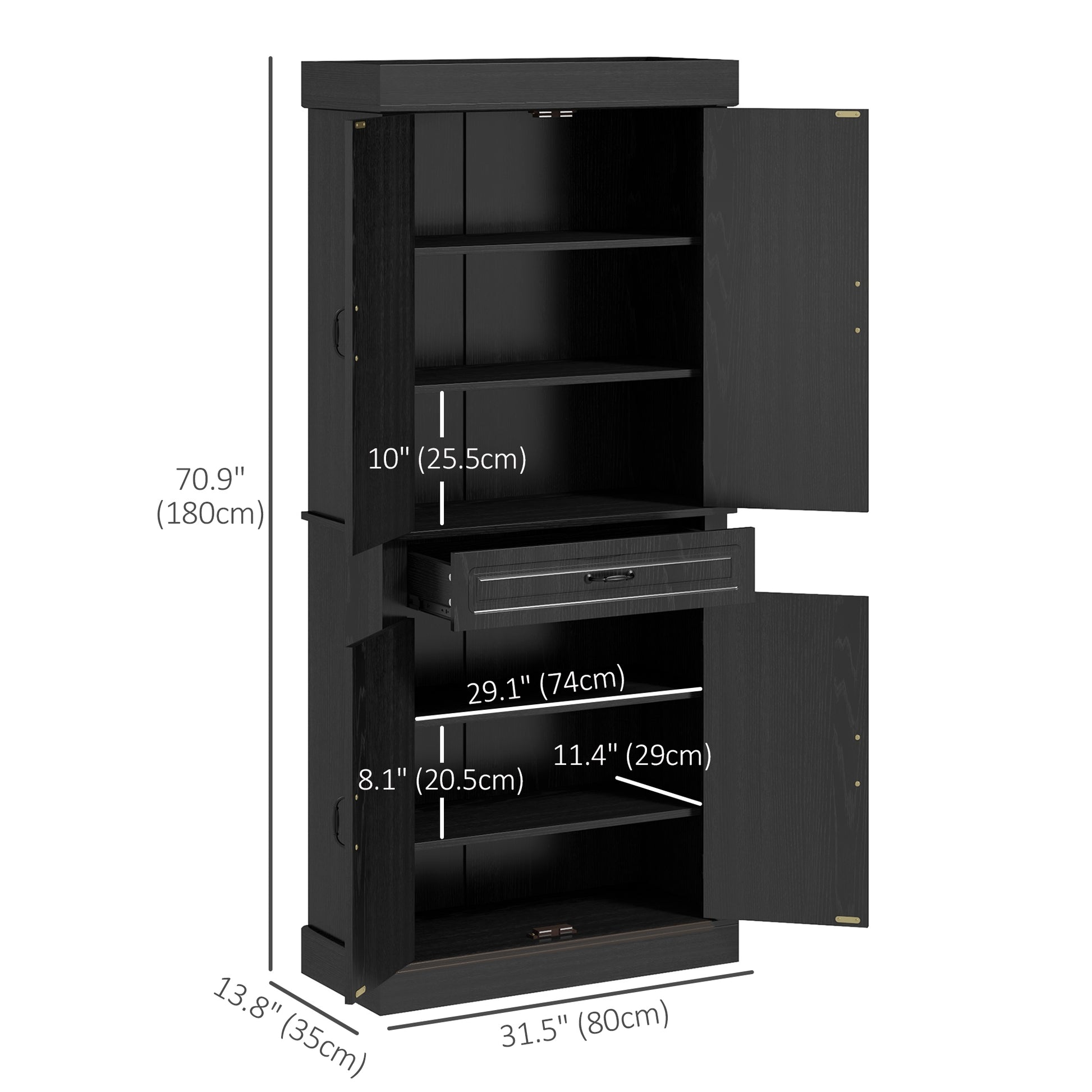Kitchen Pantry Cabinet 71" - Distressed Black-DECOROLALA