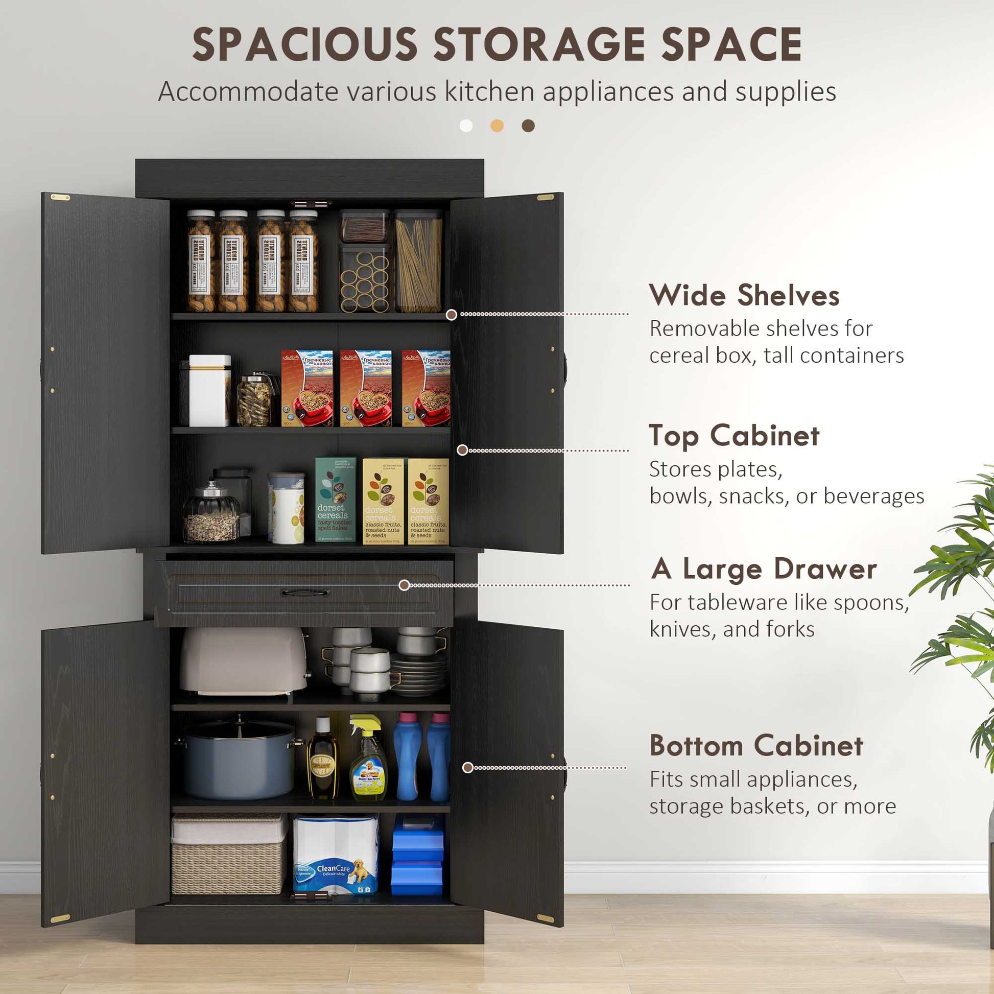 Kitchen Pantry Cabinet 71" - Distressed Black-DECOROLALA
