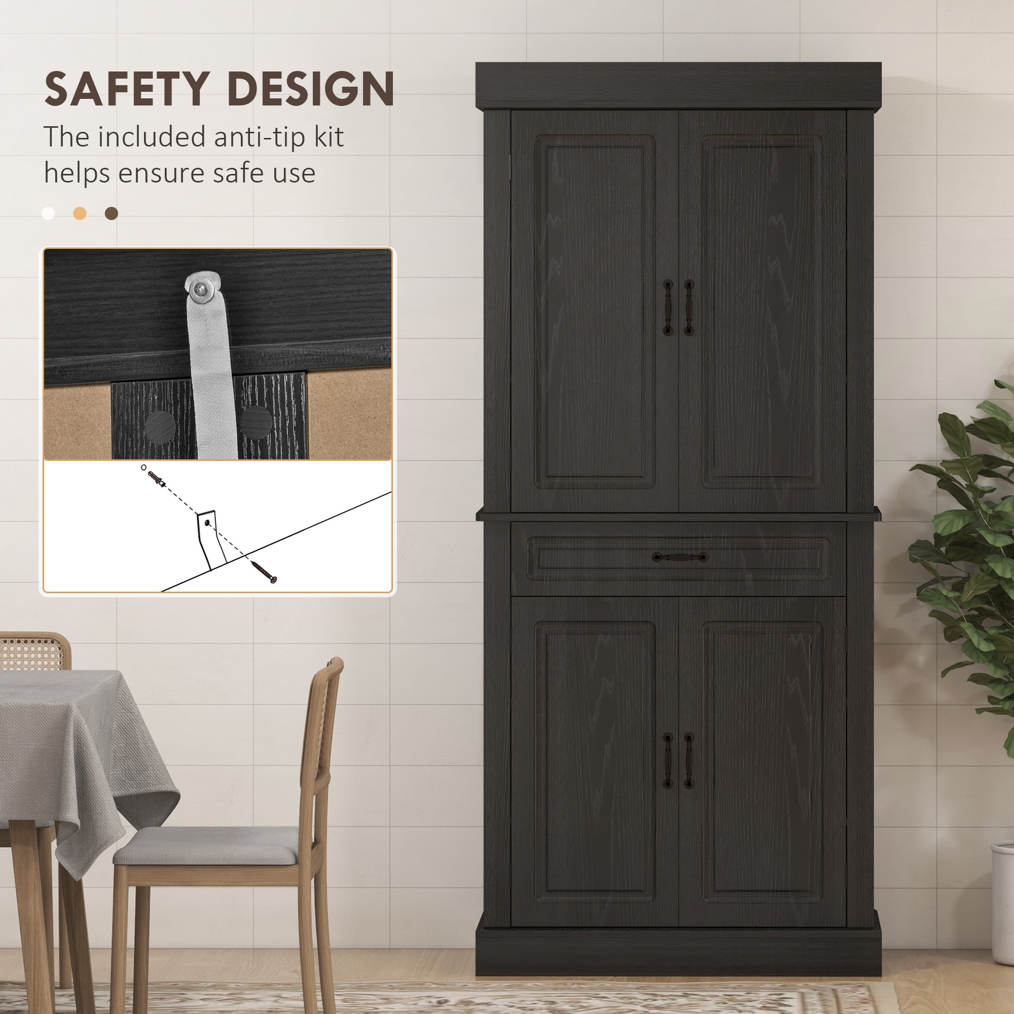 Kitchen Pantry Cabinet 71" - Distressed Black-DECOROLALA