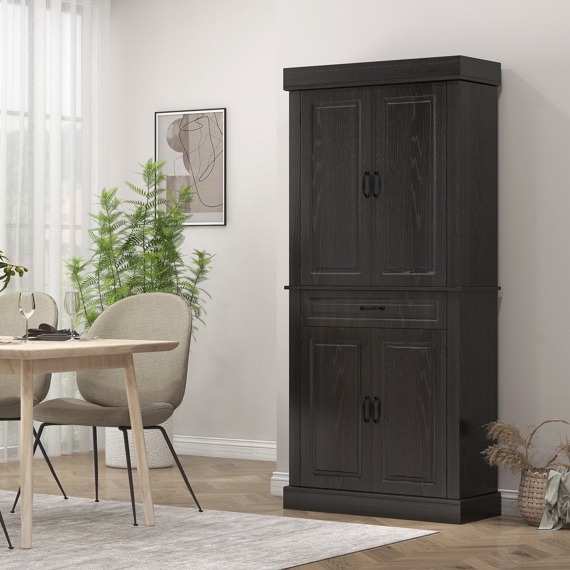 Kitchen Pantry Cabinet 71" - Distressed Black-DECOROLALA